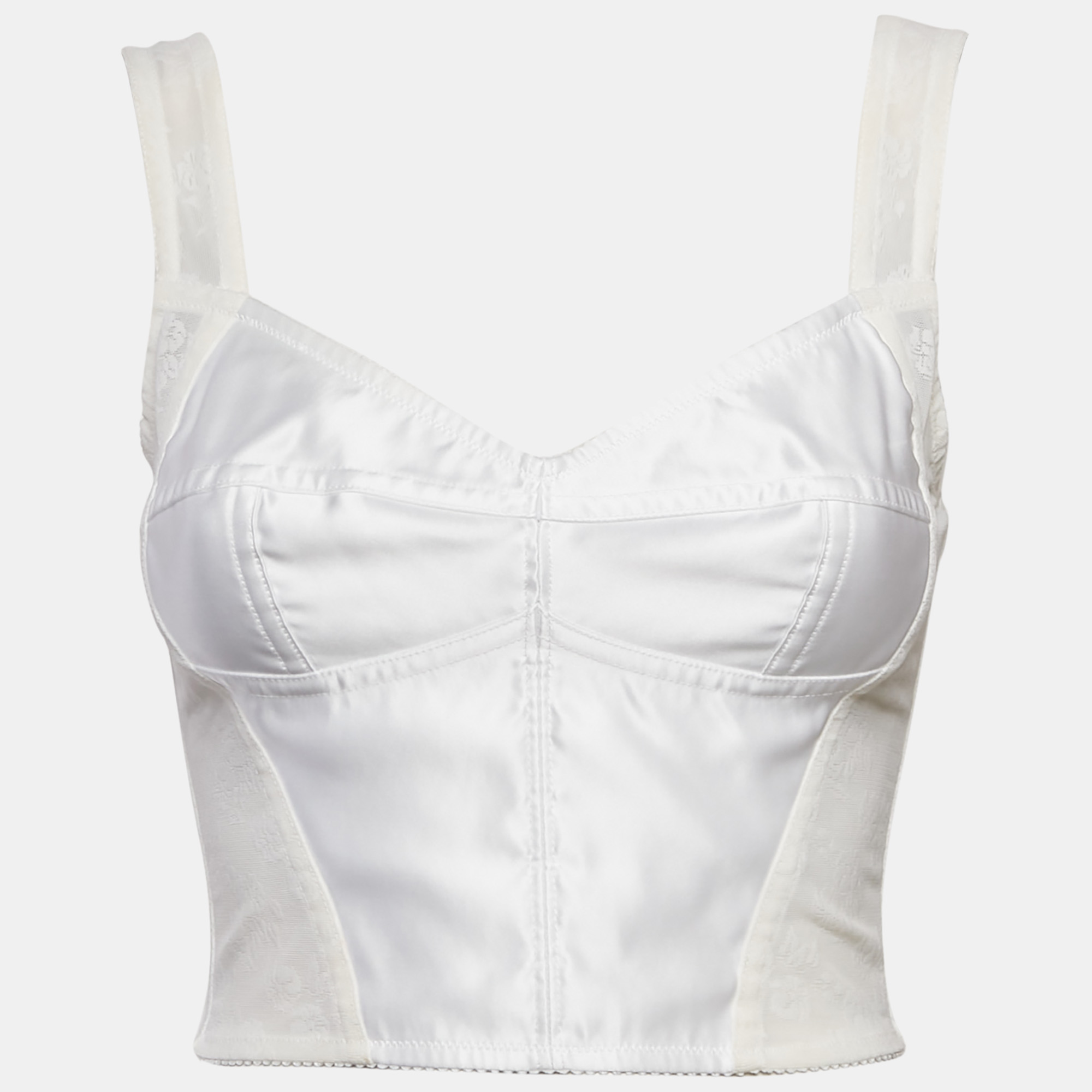 

Dolce & Gabbana White Mesh and Satin Bustier Top XS