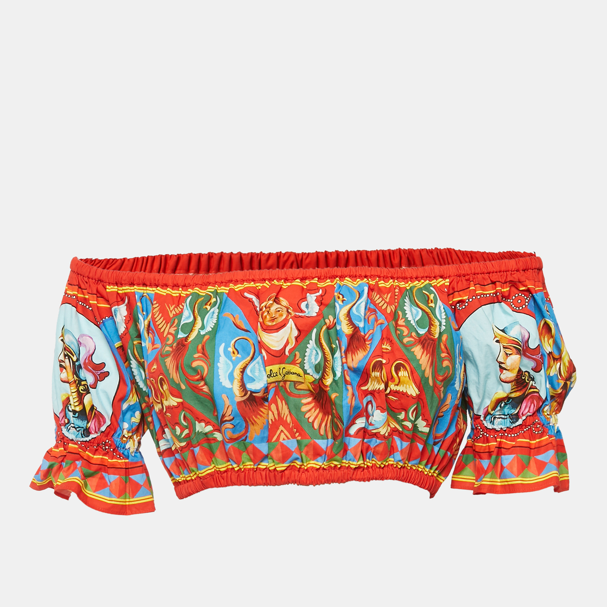

Dolce & Gabbana Red/Blue Carretto Print Cotton Crop Top S