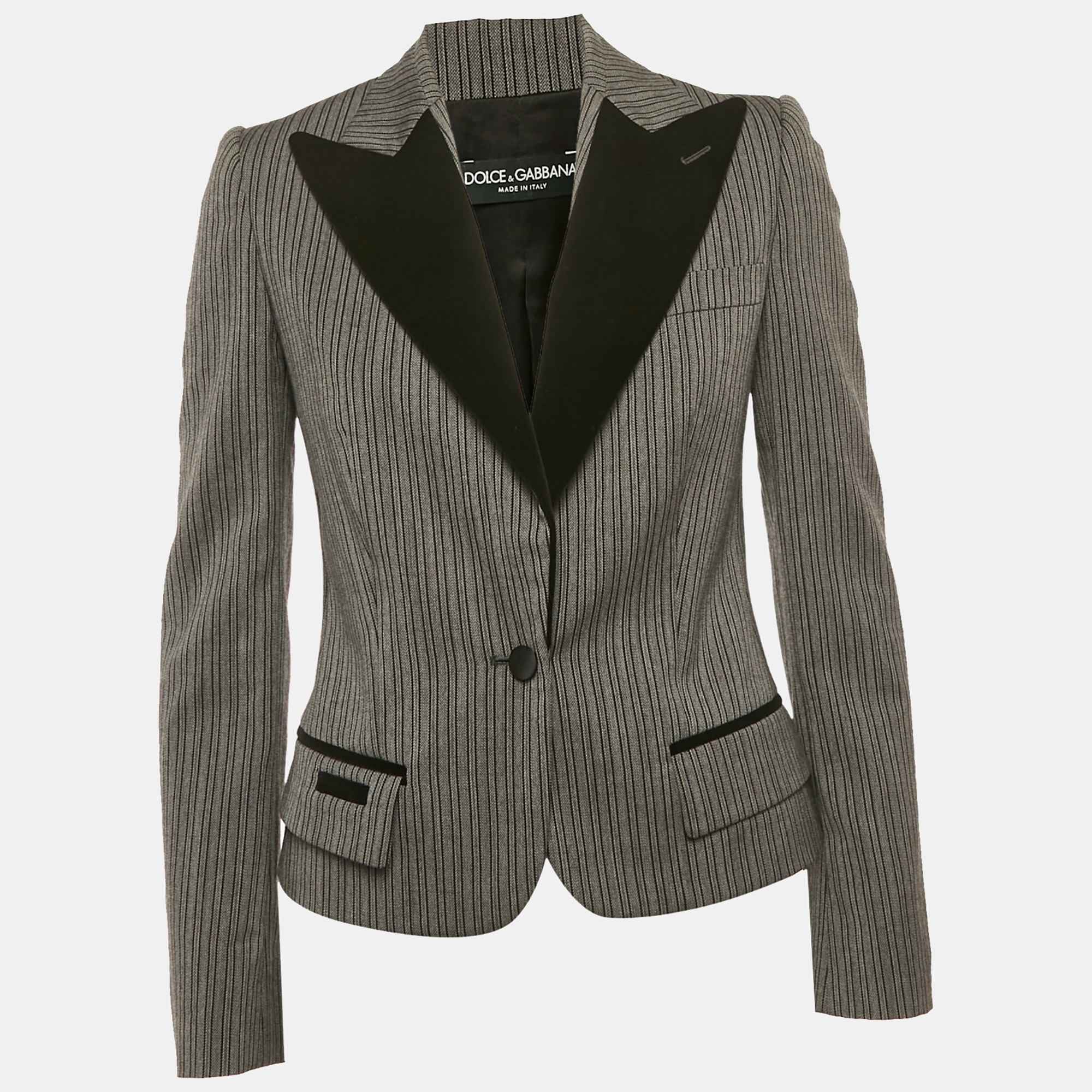 Pre-owned Dolce & Gabbana Grey Striped Wool Tailored Blazer S In Black