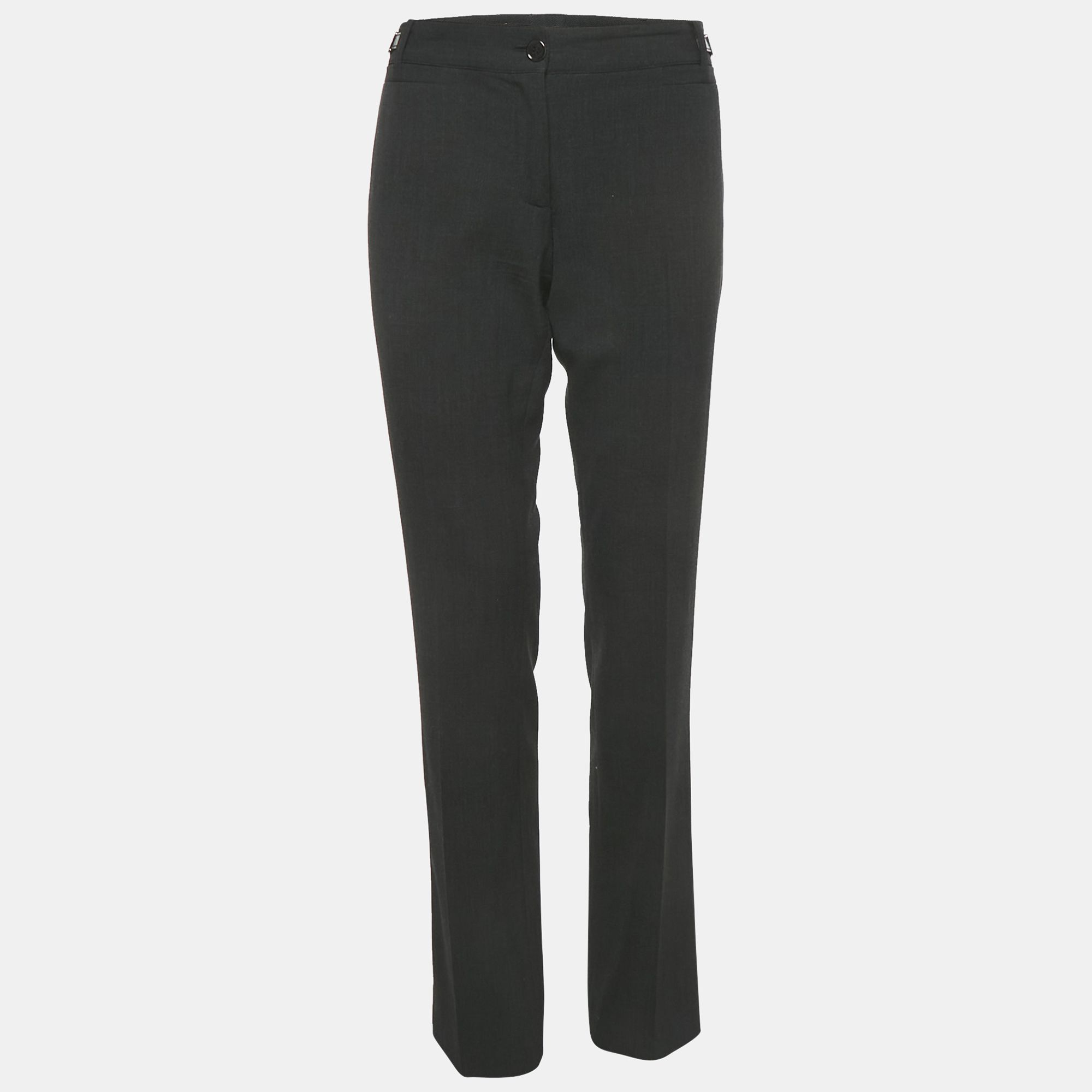 Pre-owned Dolce & Gabbana Dark Grey Wool Embellished Waist Detail Trouser M In Gray
