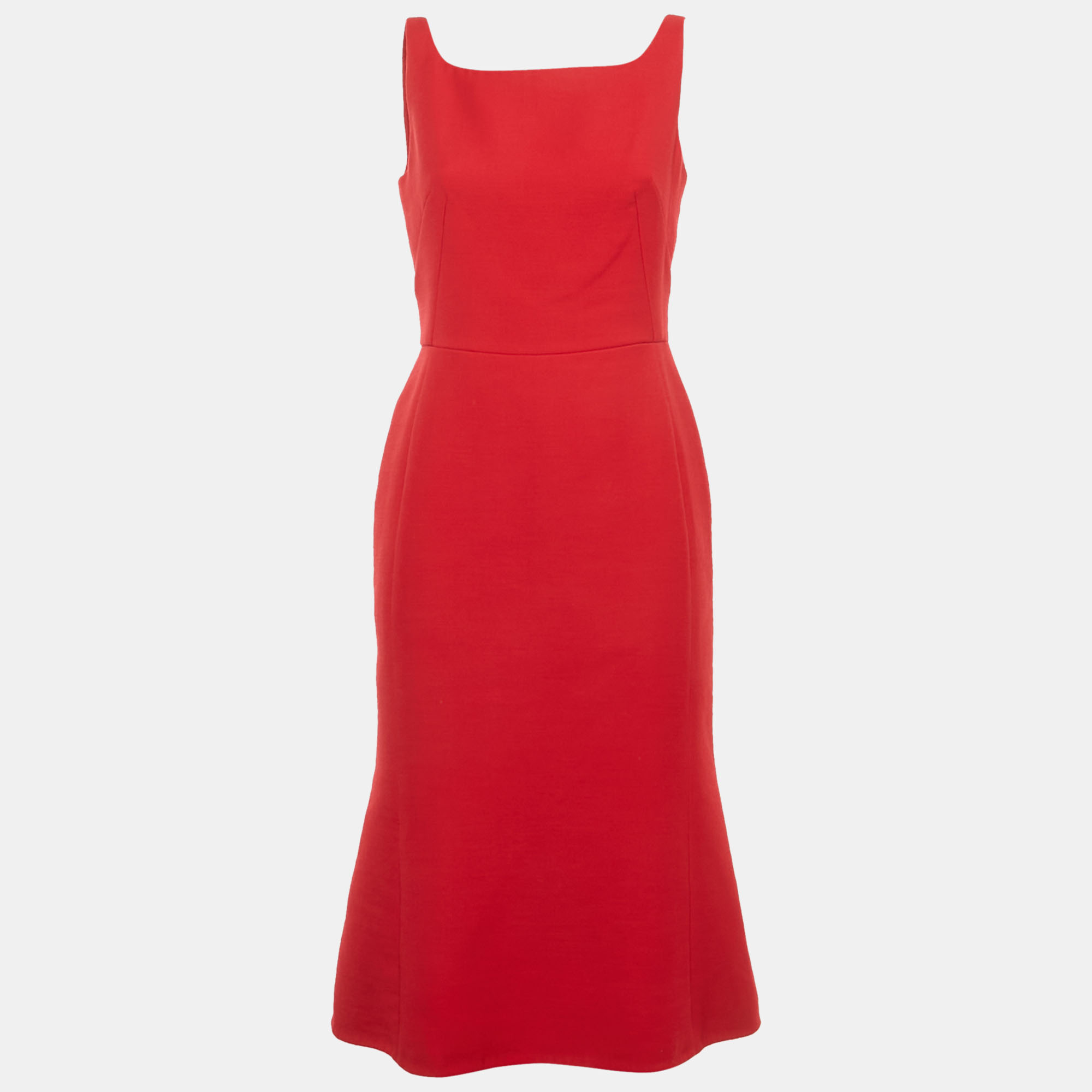 Pre-owned Dolce & Gabbana Red Wool Crepe Sleeveless Midi Dress M