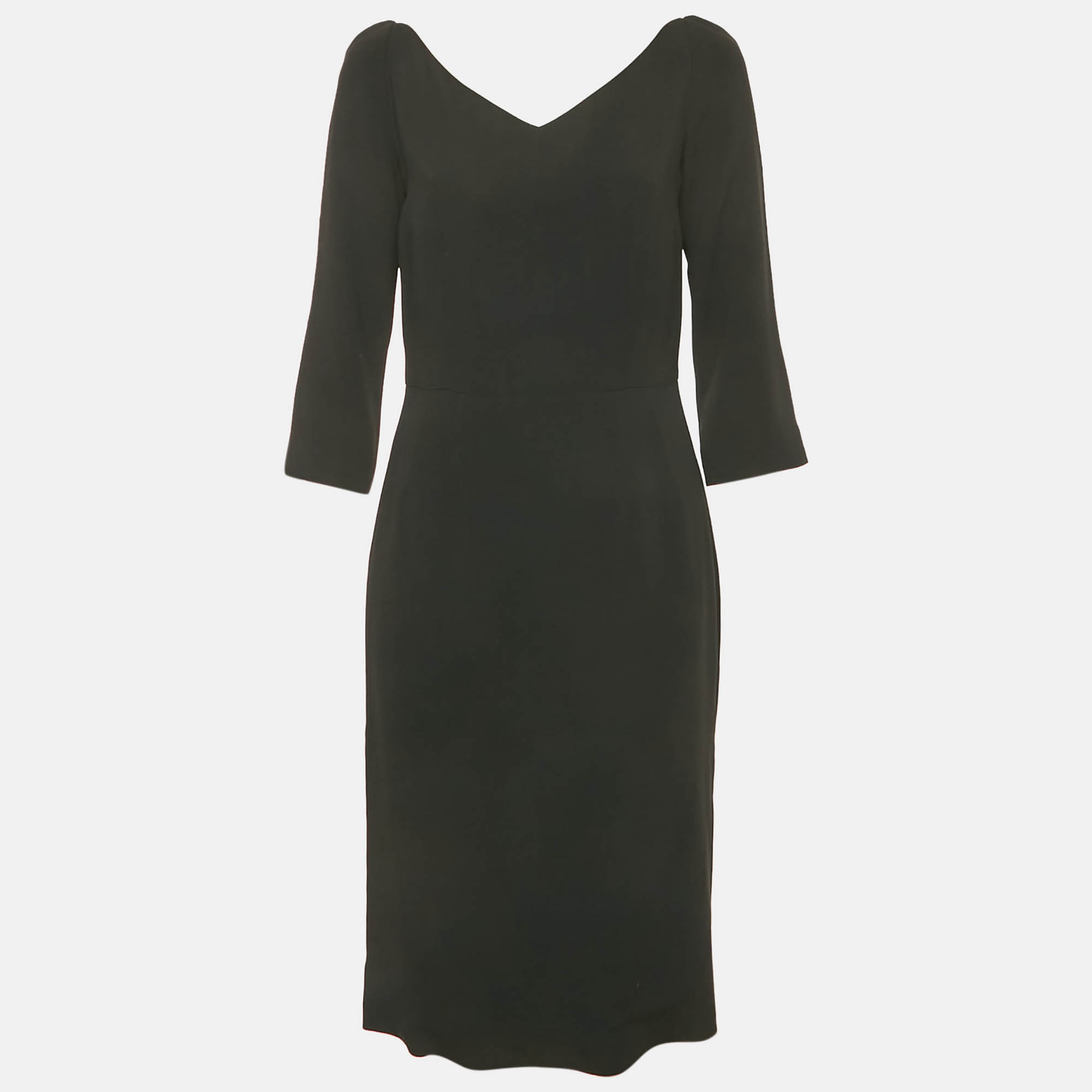 

Dolce & Gabbana Black Crepe V-Neck Midi Dress M