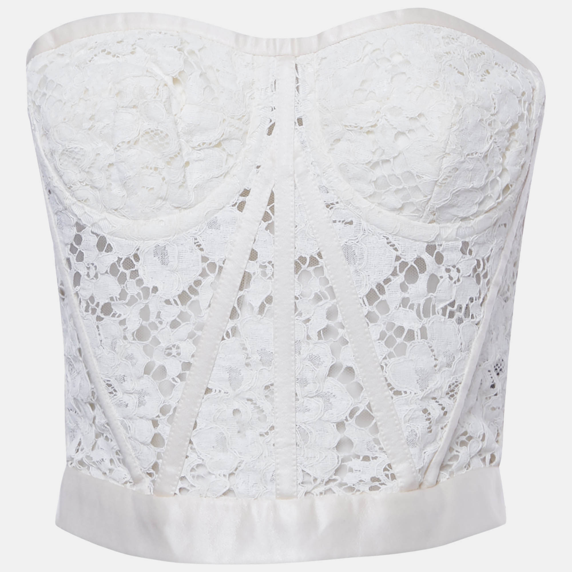 

Dolce & Gabbana Off-White Lace Strapless Corset Crop Top S