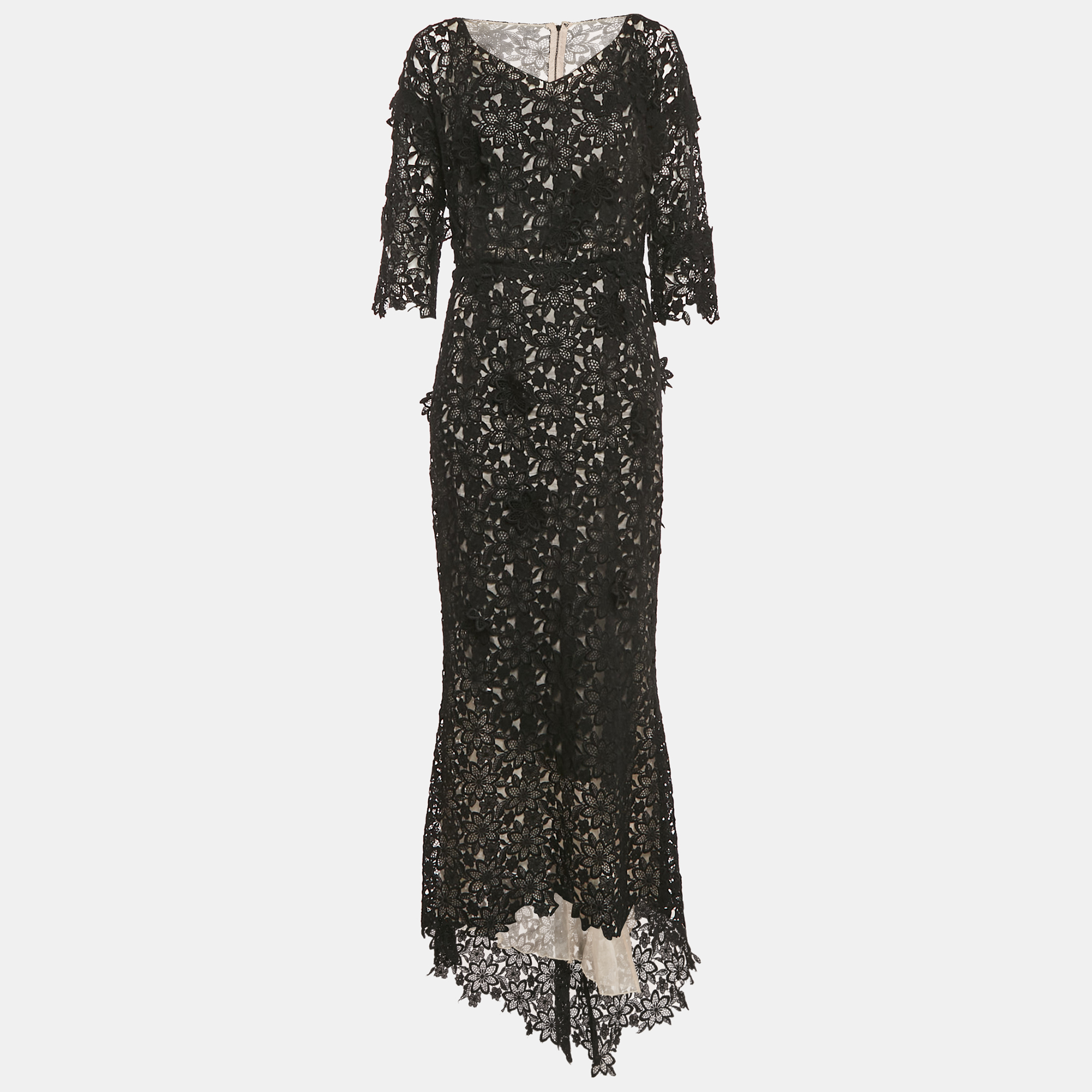 

Dolce & Gabbana Black Floral Lace Long Sleeve Maxi Dress L