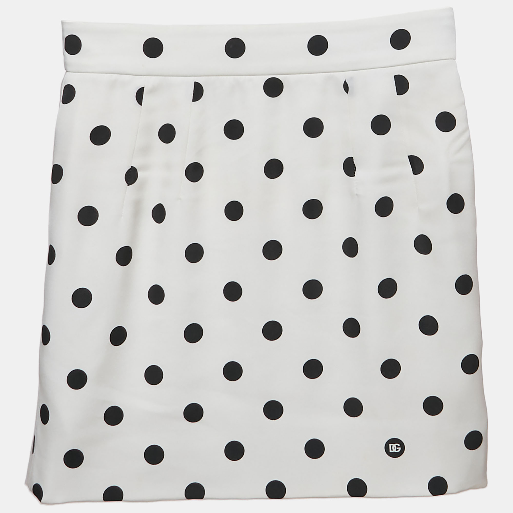 

Dolce & Gabbana White Polka Dot Print Silk Mini Skirt XS