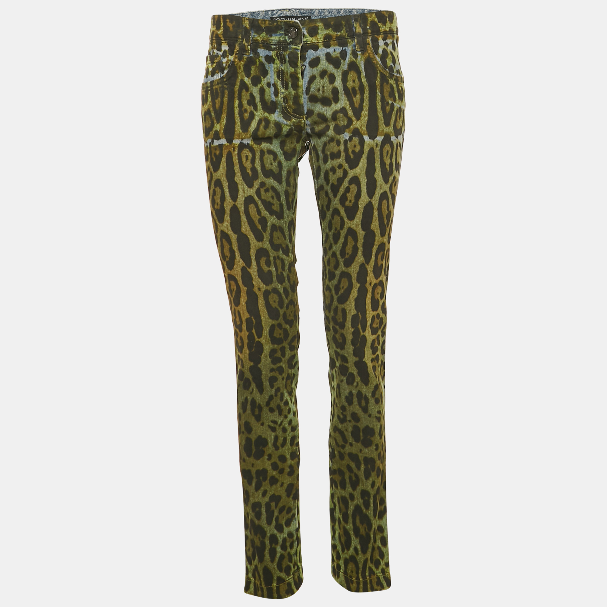 

Dolce & Gabbana Green Leopard Print Denim Jeans M Waist 30"