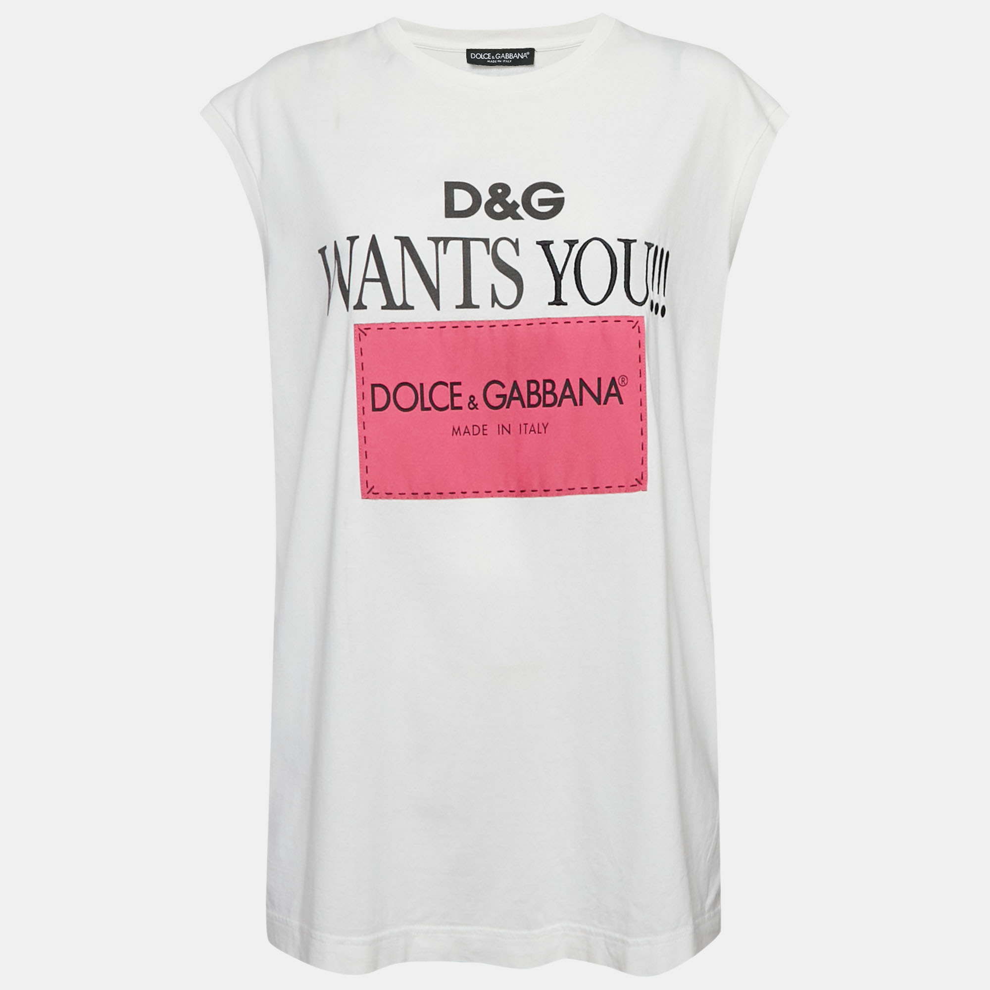 

Dolce & Gabbana White Jersey Patch Work Sleeveless T-Shirt M