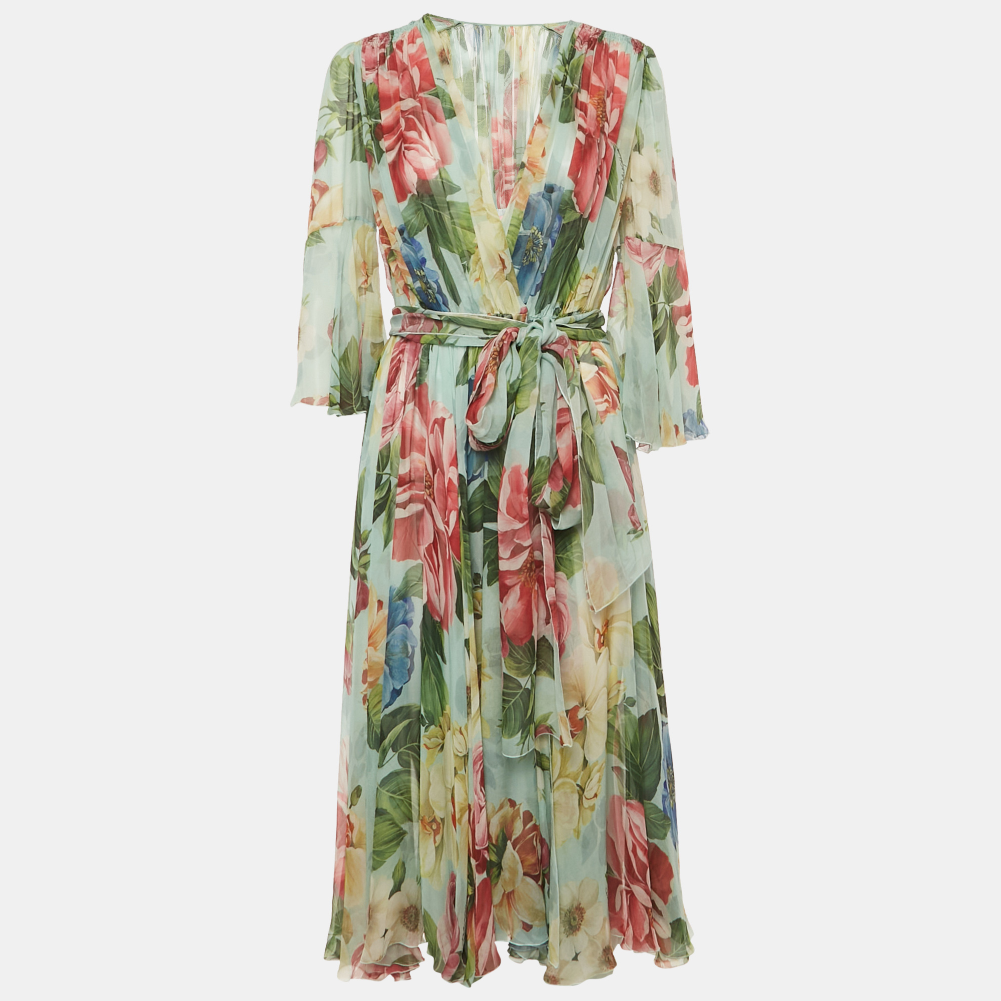 

Dolce & Gabbana Green Floral Print Midi Wrap Dress M, Yellow