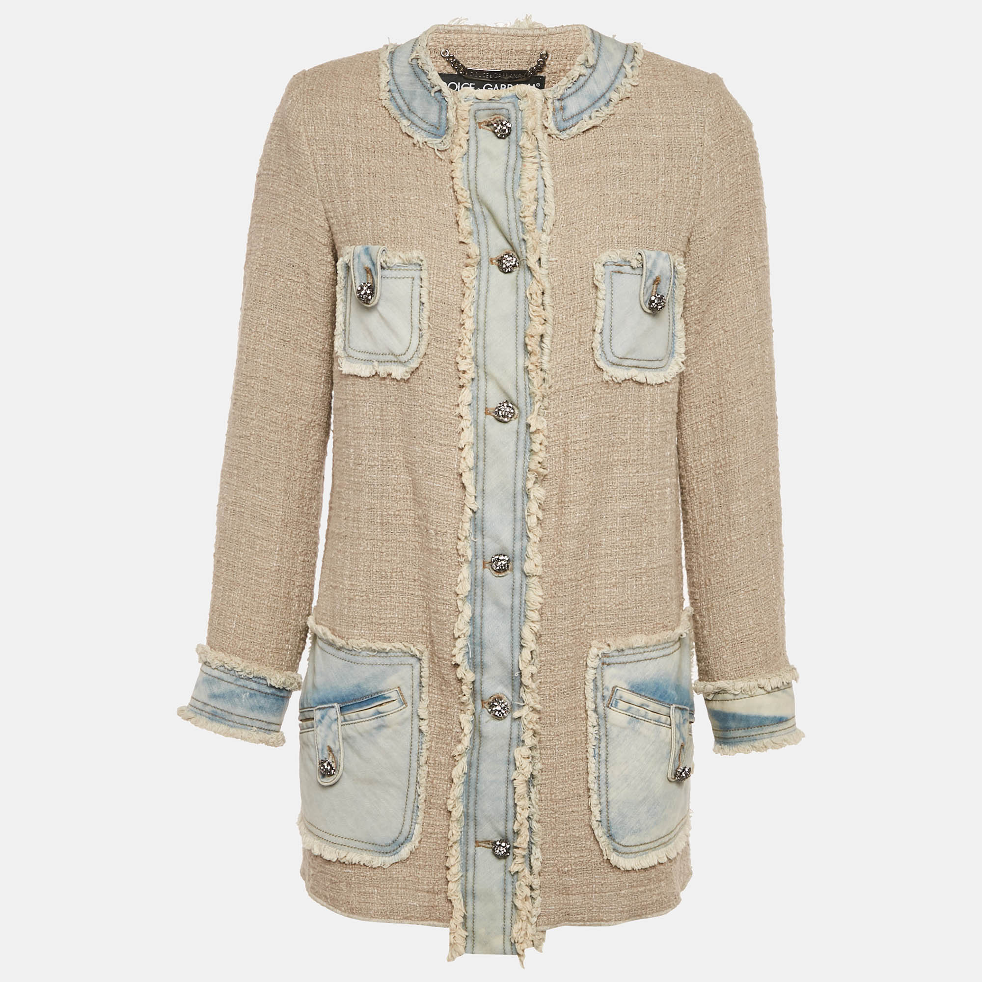 

Dolce & Gabbana Beige Denim Trim Tweed Jacket M