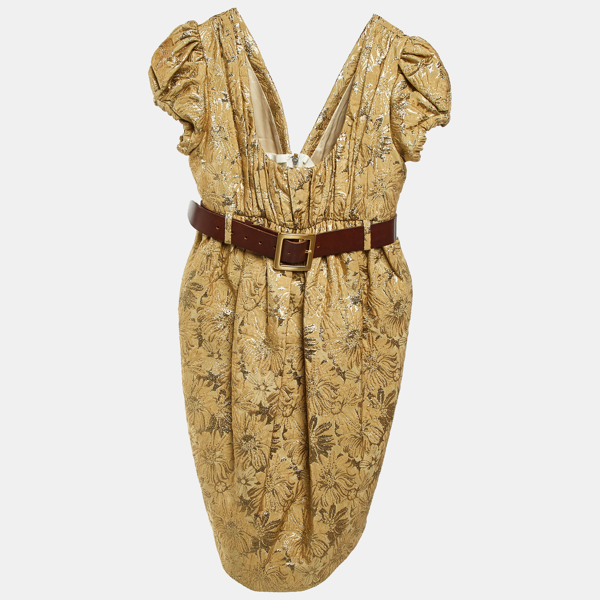 

Dolce & Gabbana Gold Brocade Belt Detail Midi Dress M