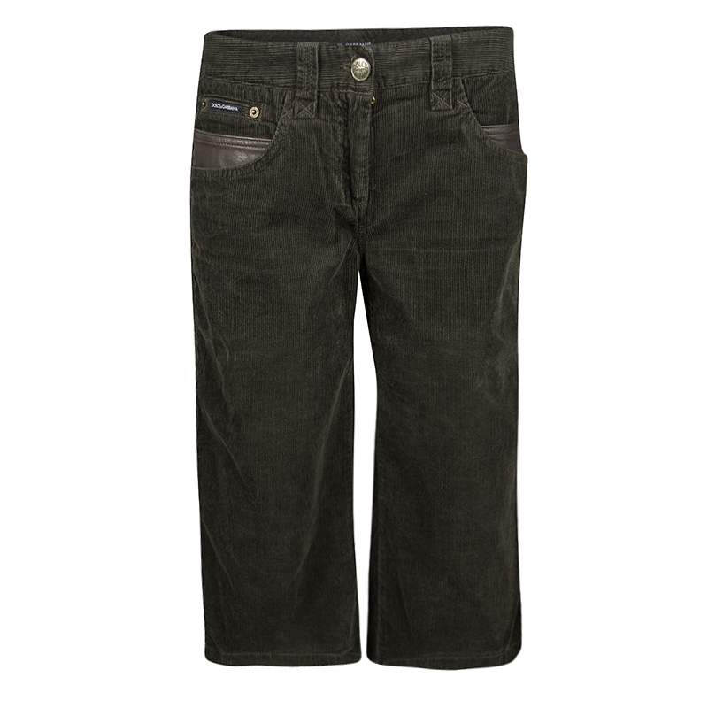 Pre Owned Dolce and Gabbana Olive Green Corduroy Three Quarter Pants M