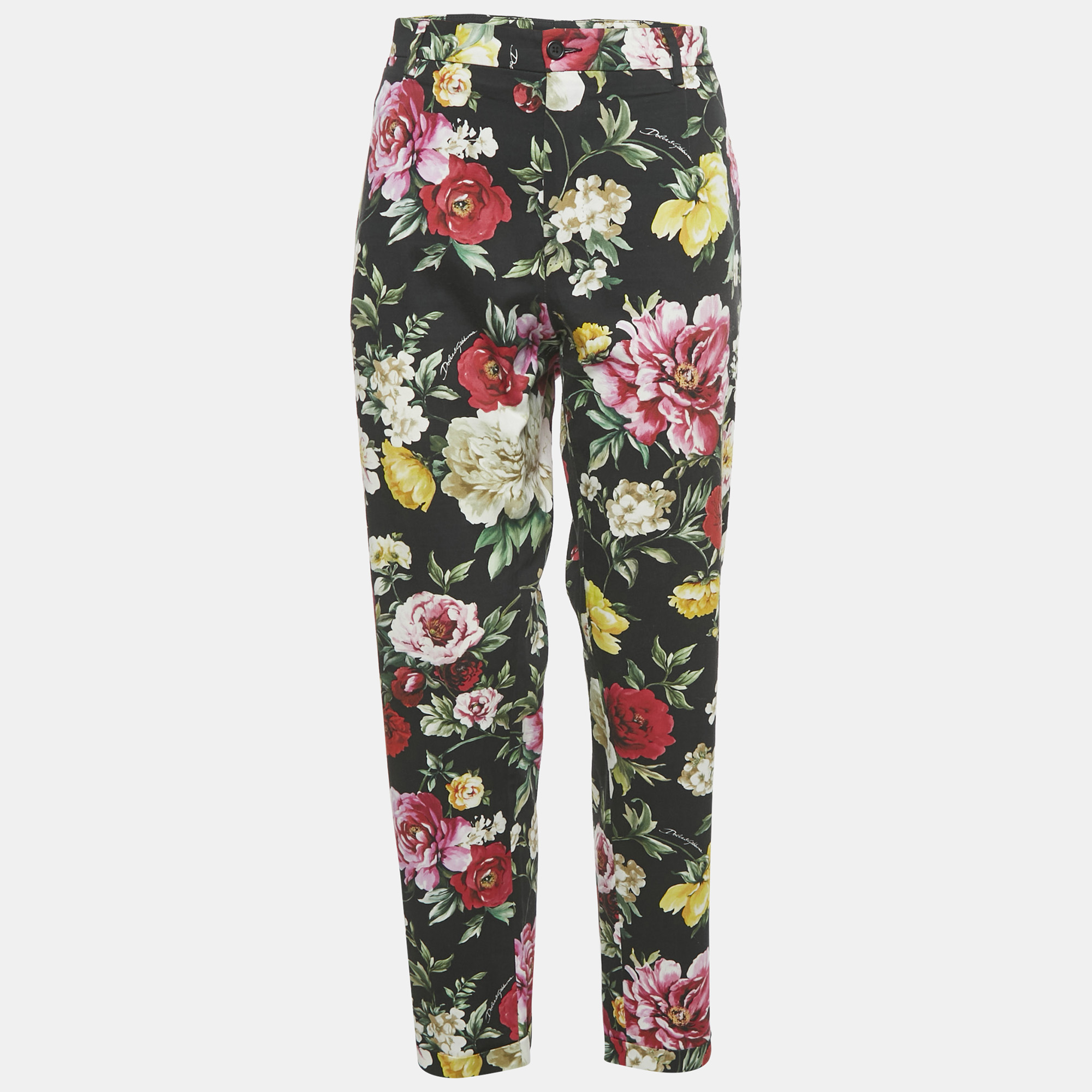 Pre-owned Dolce & Gabbana Black Camellia Print Cotton Trouser Xxl