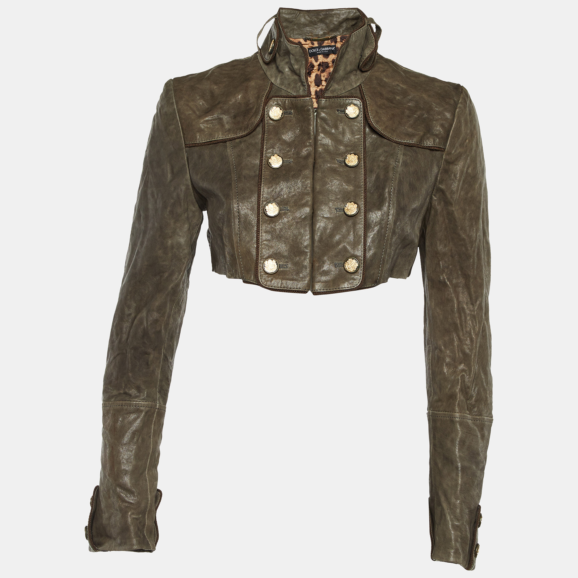 

Dolce & Gabbana Brown Leather Cropped Jacket S