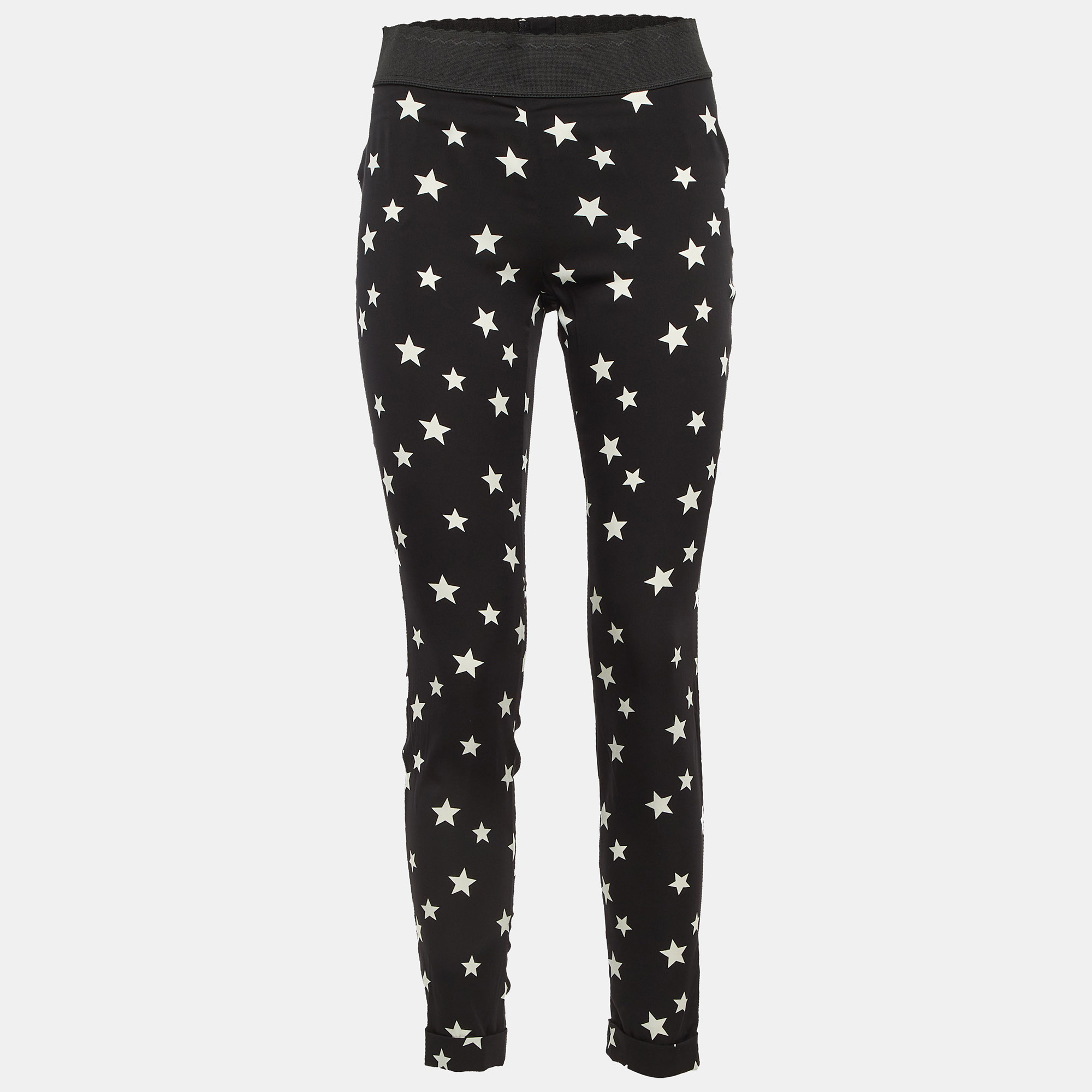 

Dolce & Gabbana Black Star Print Stretch Silk Trousers S