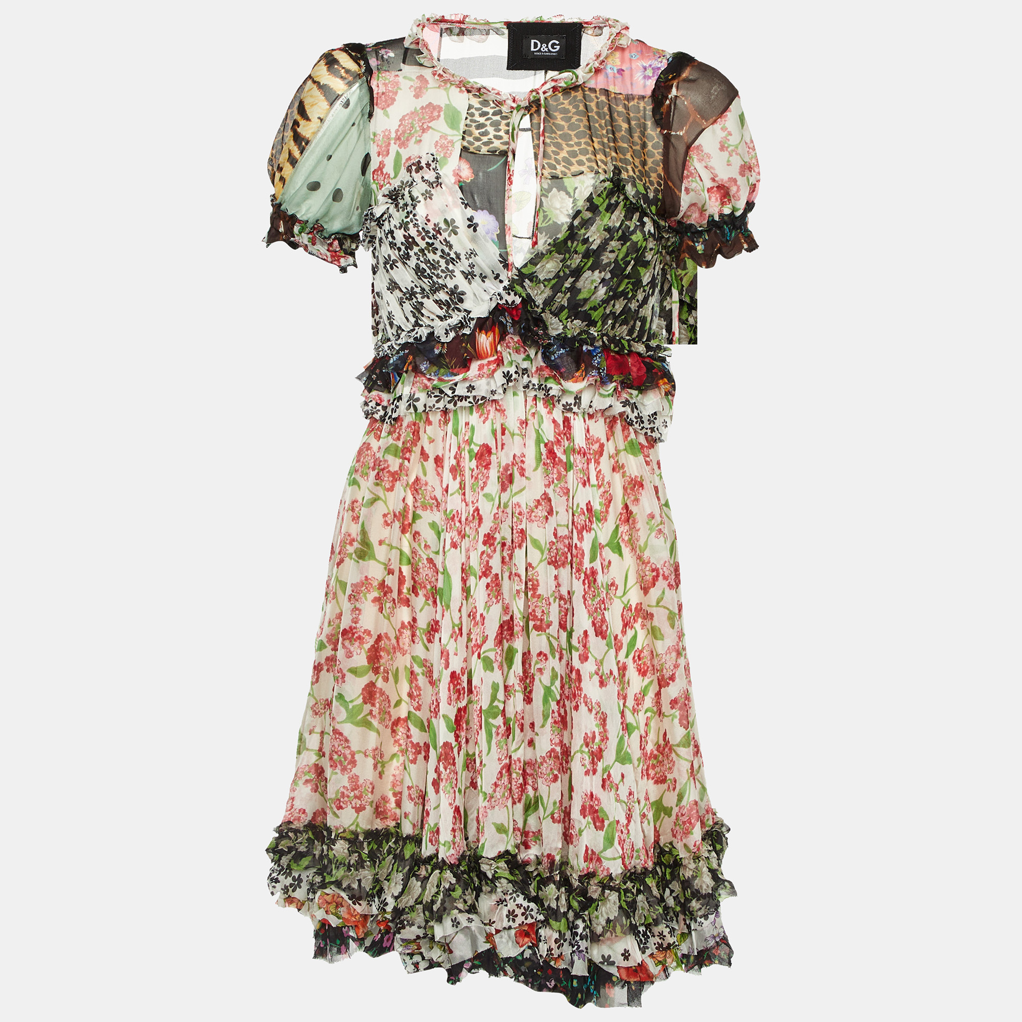 

Dolce & Gabbana Multicolor Floral Printed Silk Ruffled Mini Dress S