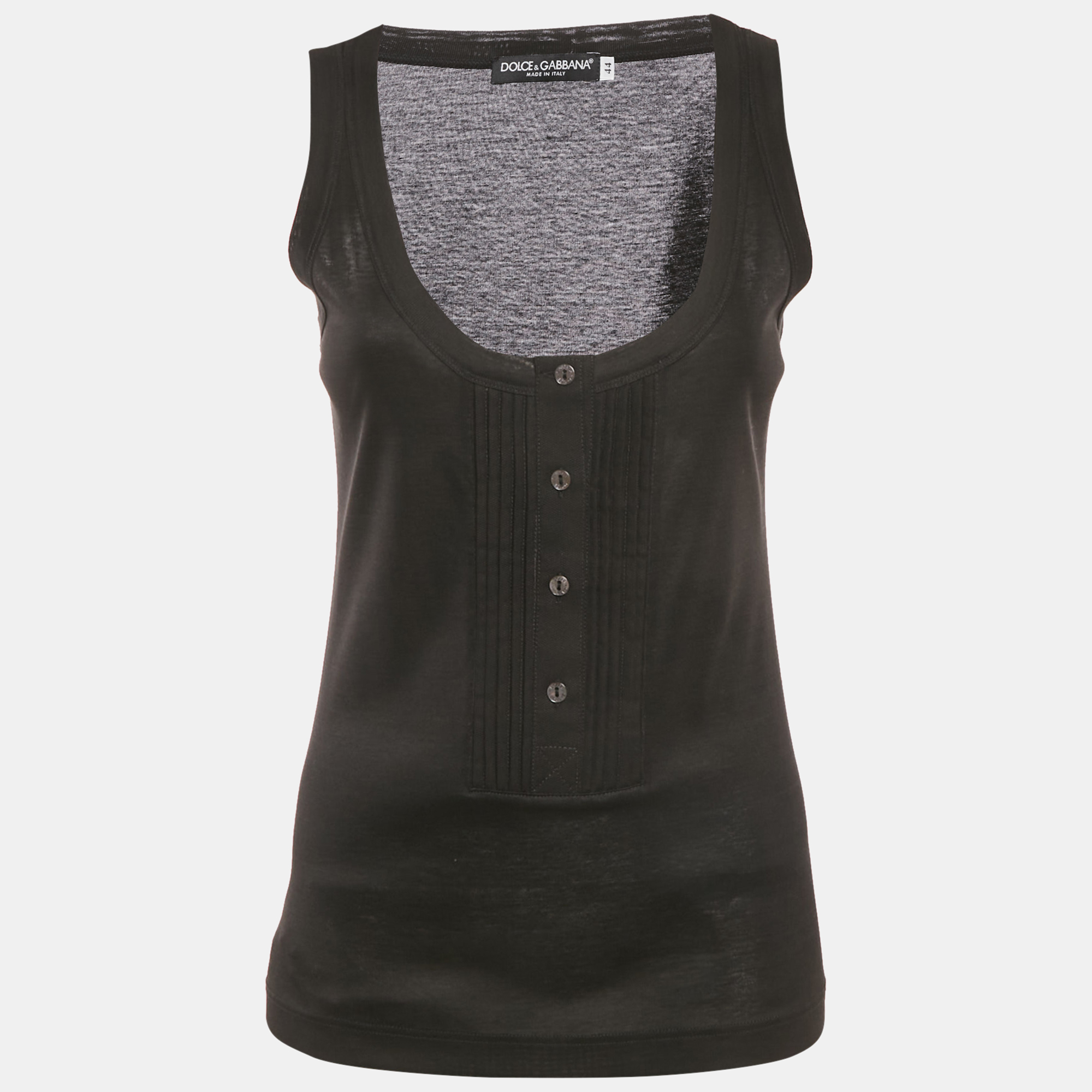 

Dolce & Gabbana Black Stretch Cotton Pintuck Tank Top M