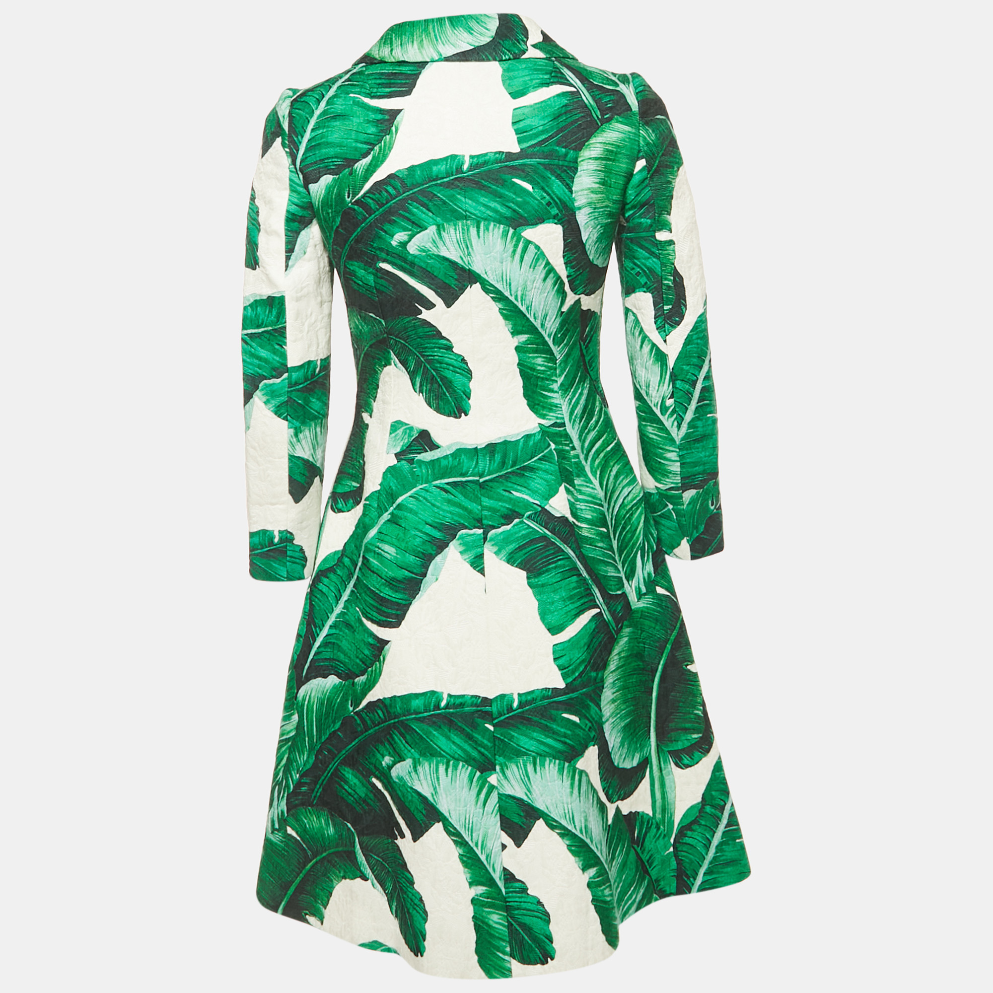 

Dolce & Gabbana Green Banana Leaf Print Jacquard Long Coat XS