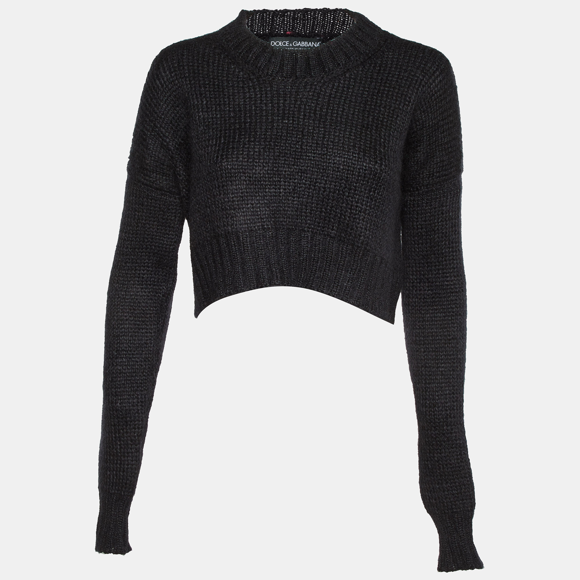 Pre-owned Dolce & Gabbana Black Wool Blend Knit Cropped Sweater S