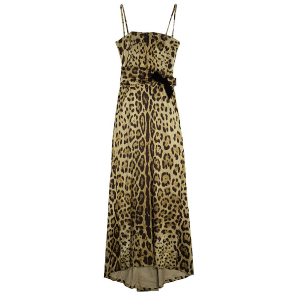 Pre Owned Dolce and Gabbana Silk Leopard Print Gown L