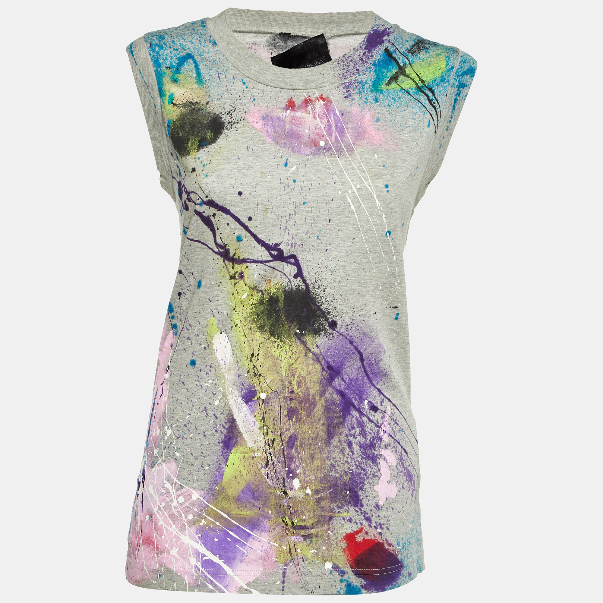 

Dolce & Gabbana Grey Hand Painted Cotton Knit Limited Edition Tank Top S