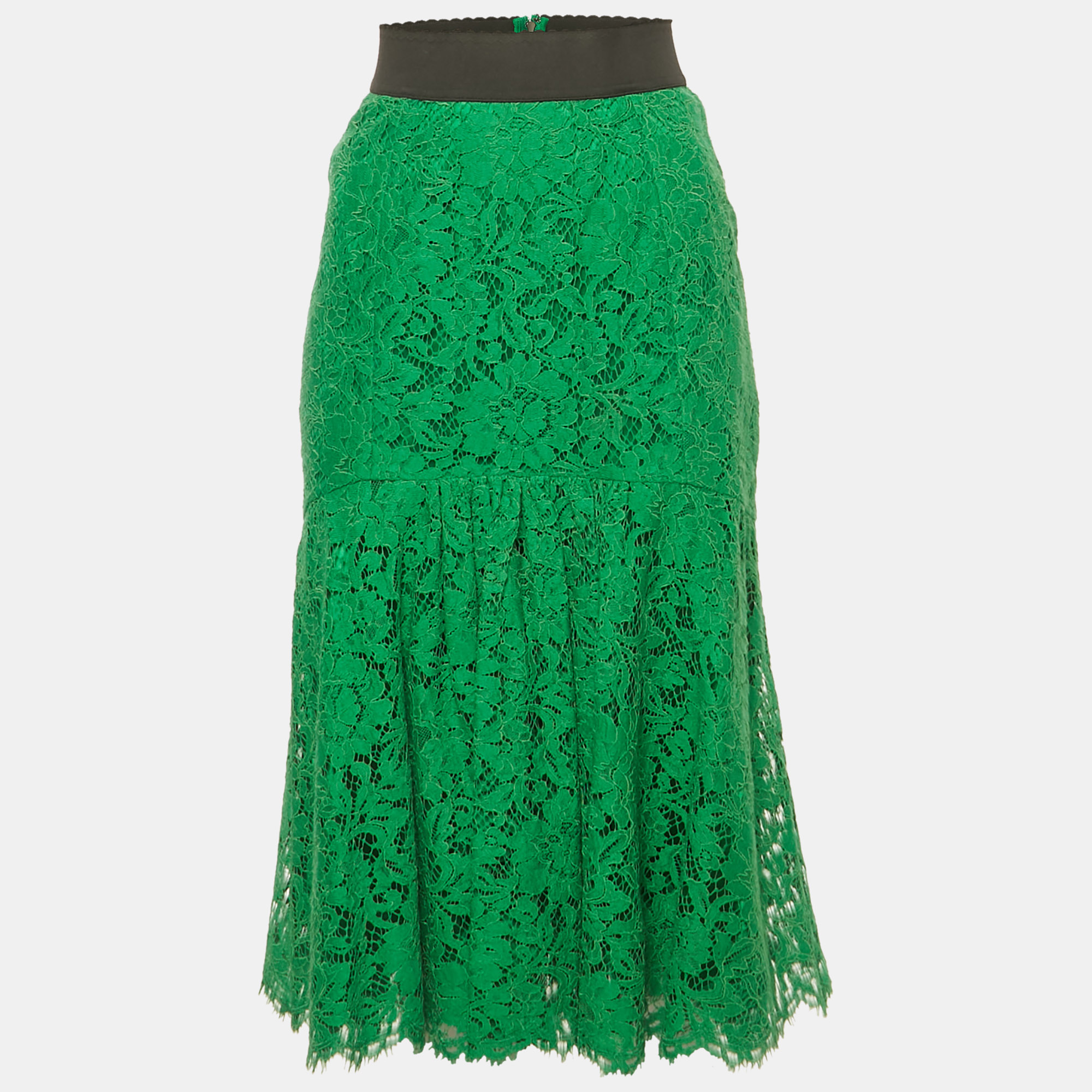 

Dolce & Gabbana Green Floral Lace Midi Dress S