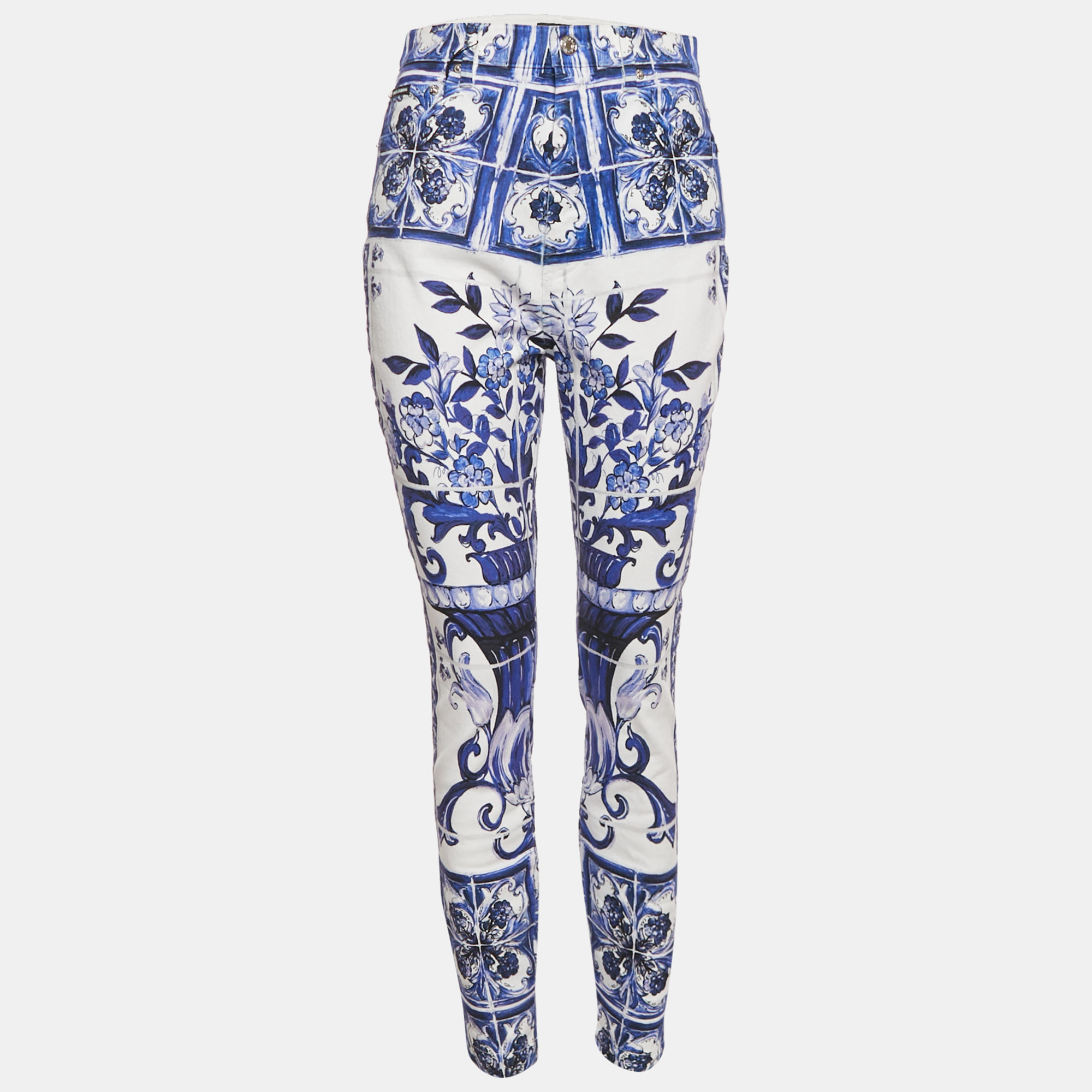 

Dolce & Gabbana White Majolica Print Denim Skinny Jeans M Waist 27"