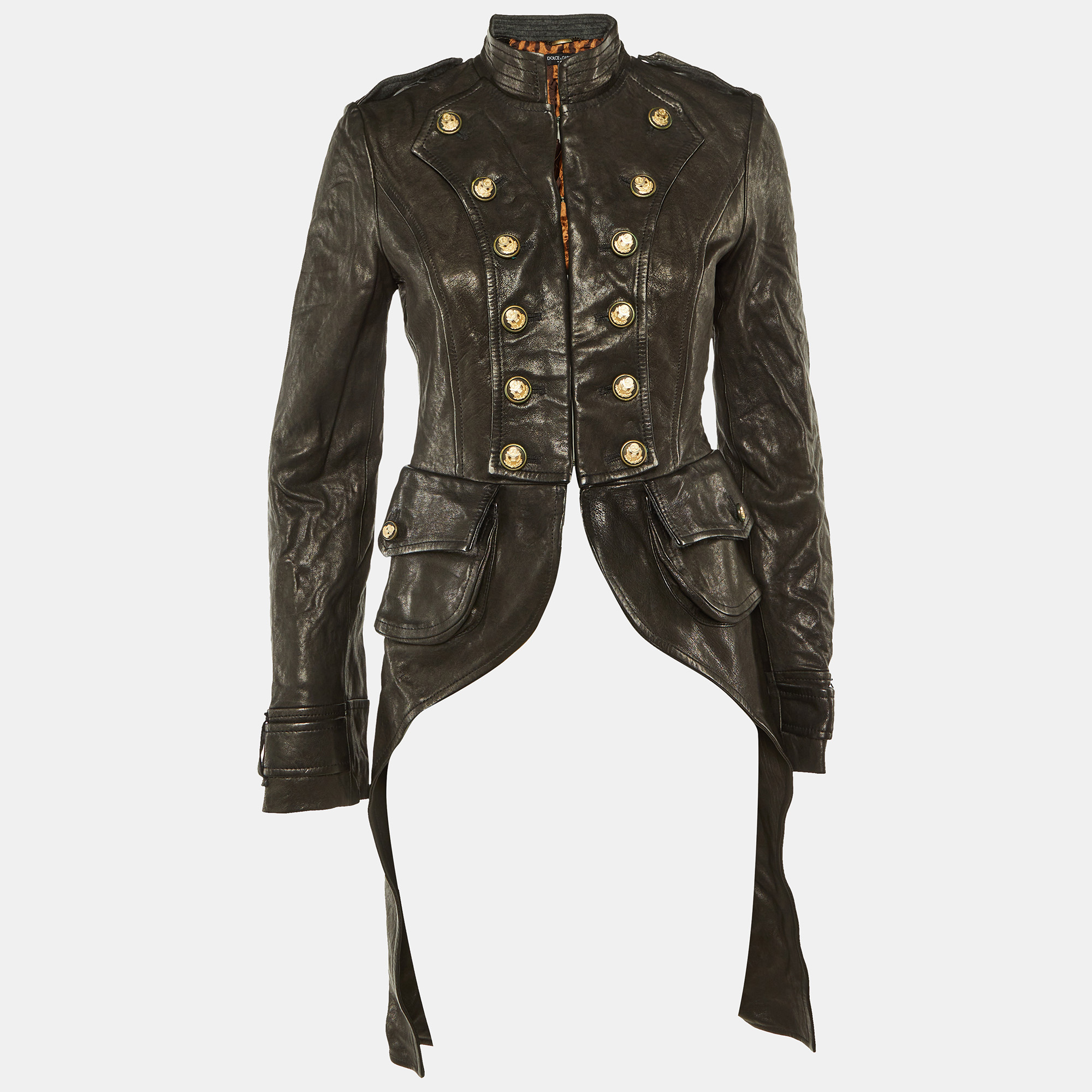 Pre-owned Dolce & Gabbana Black Leather Button Detail Tail Coat S