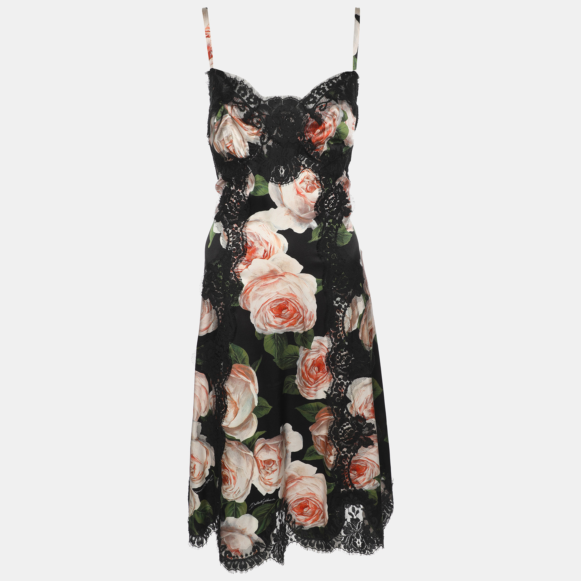 

Dolce & Gabbana Multicolor Floral Print Silk Lace Dress M