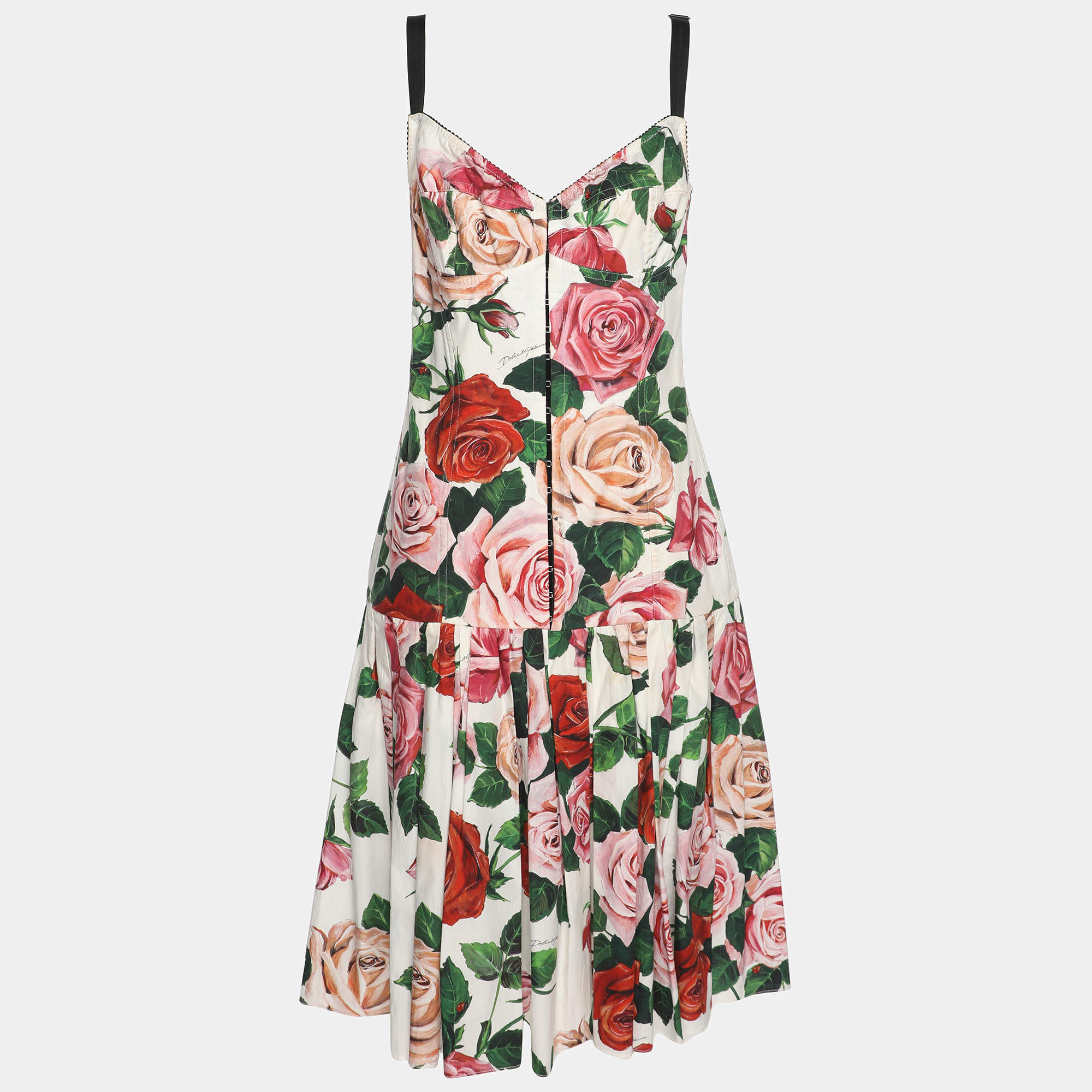 Pre-owned Dolce & Gabbana Multicolor Cotton Blend Floral Print Midi Dress M