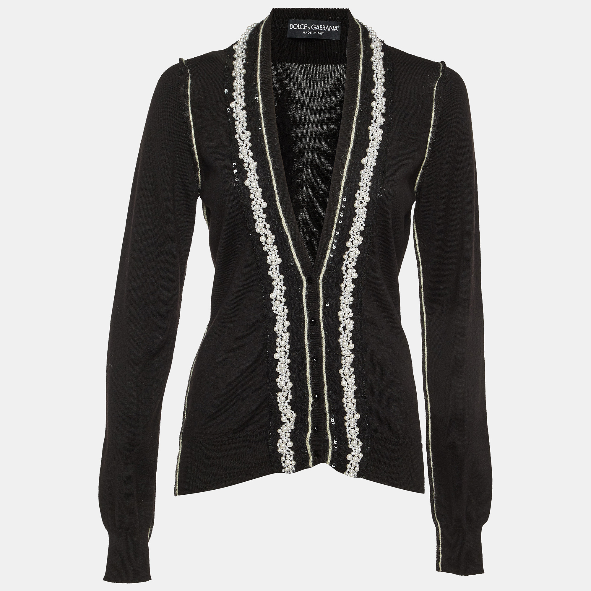 

Dolce & Gabbana Black Virgin Wool Embellished Cardigan M
