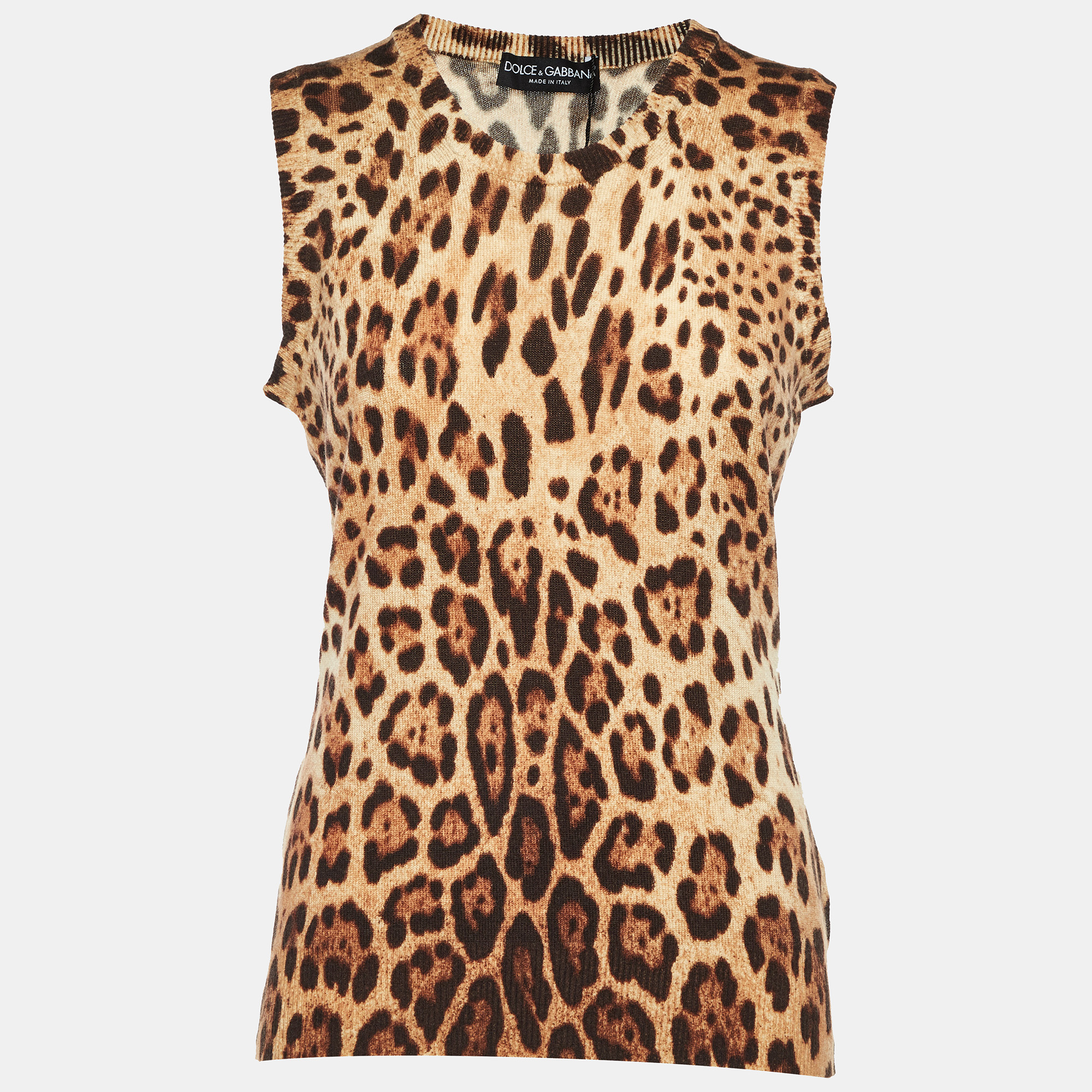 

Dolce & Gabbana Brown Animal Printed Cashmere Sleeveless Sweater M