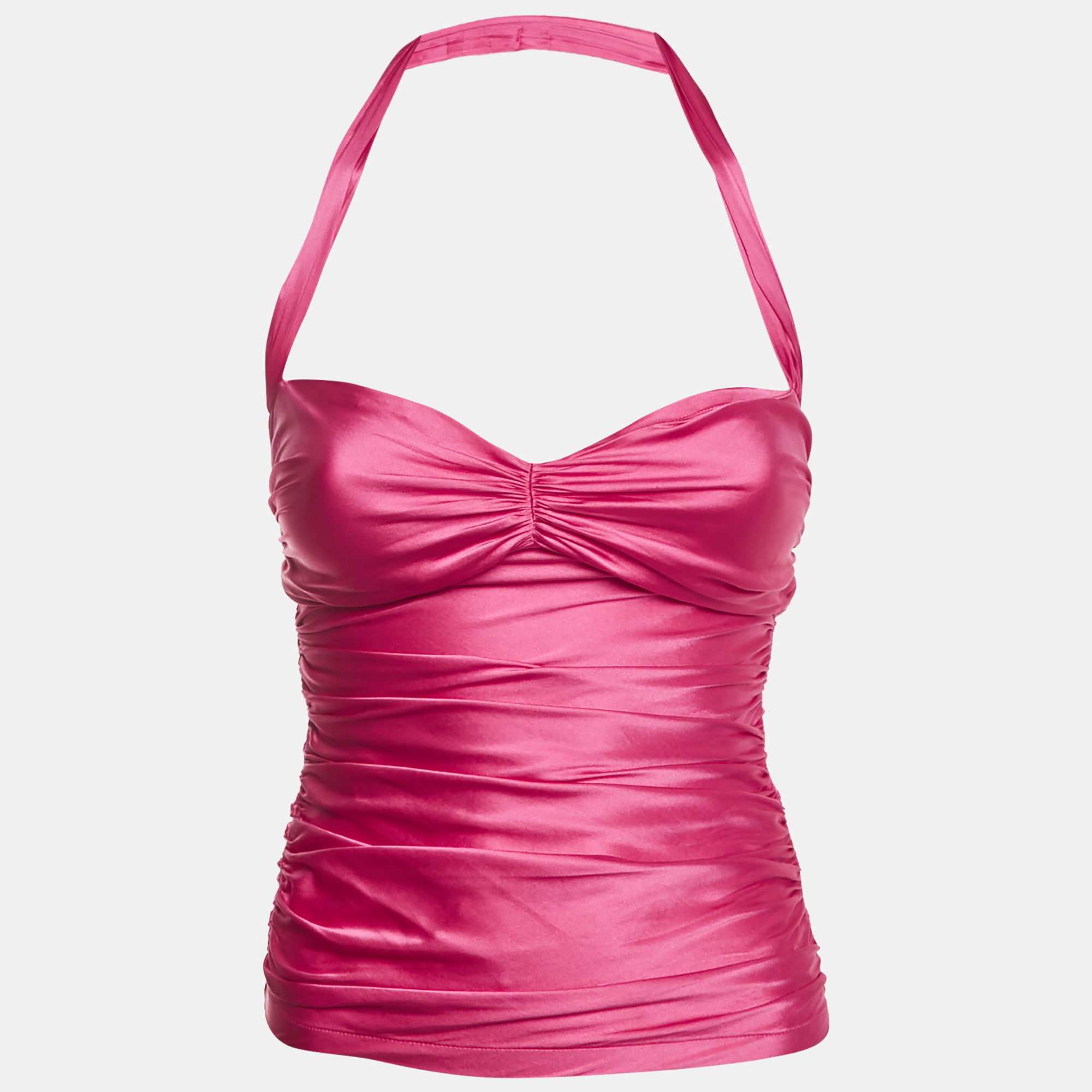 

Dolce & Gabbana Pink Satin Ruched Halter Neck top XS