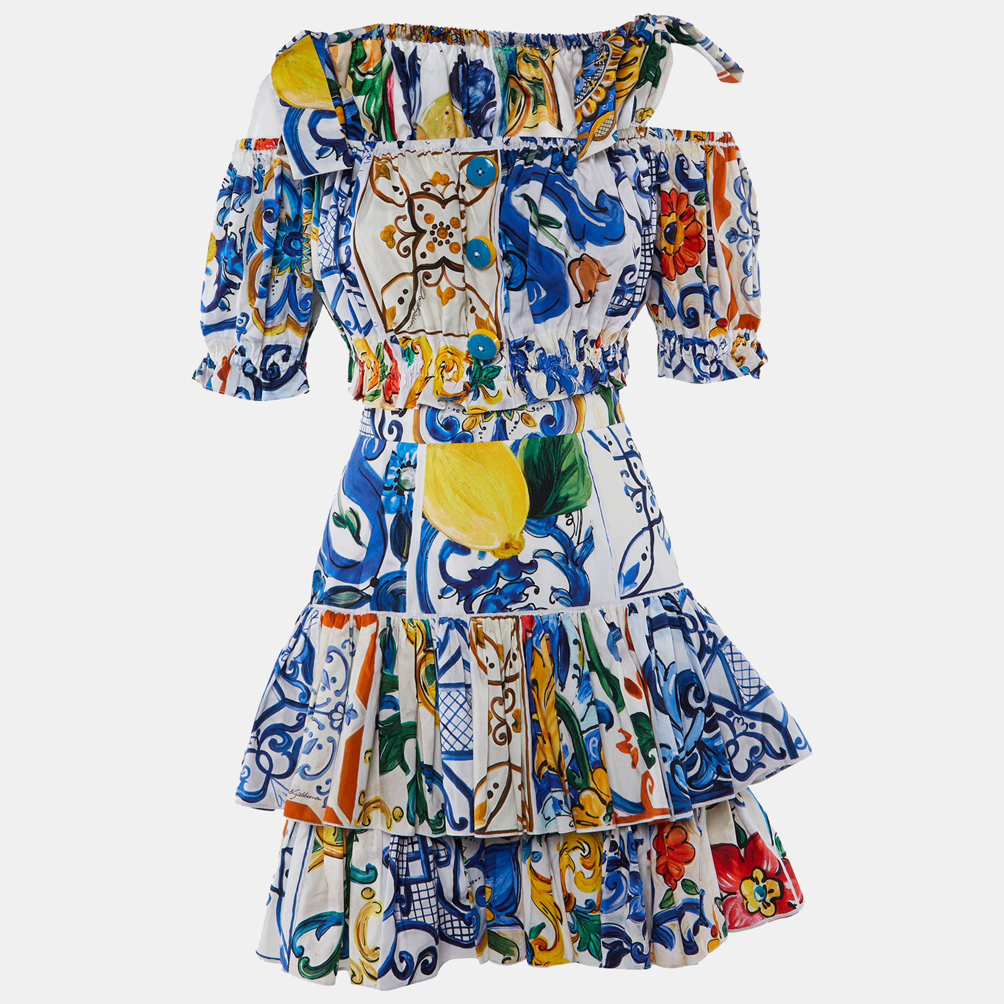 

Dolce & Gabbana Multicolor Printed Cotton Crop Top & Tiered Skirt Set XS