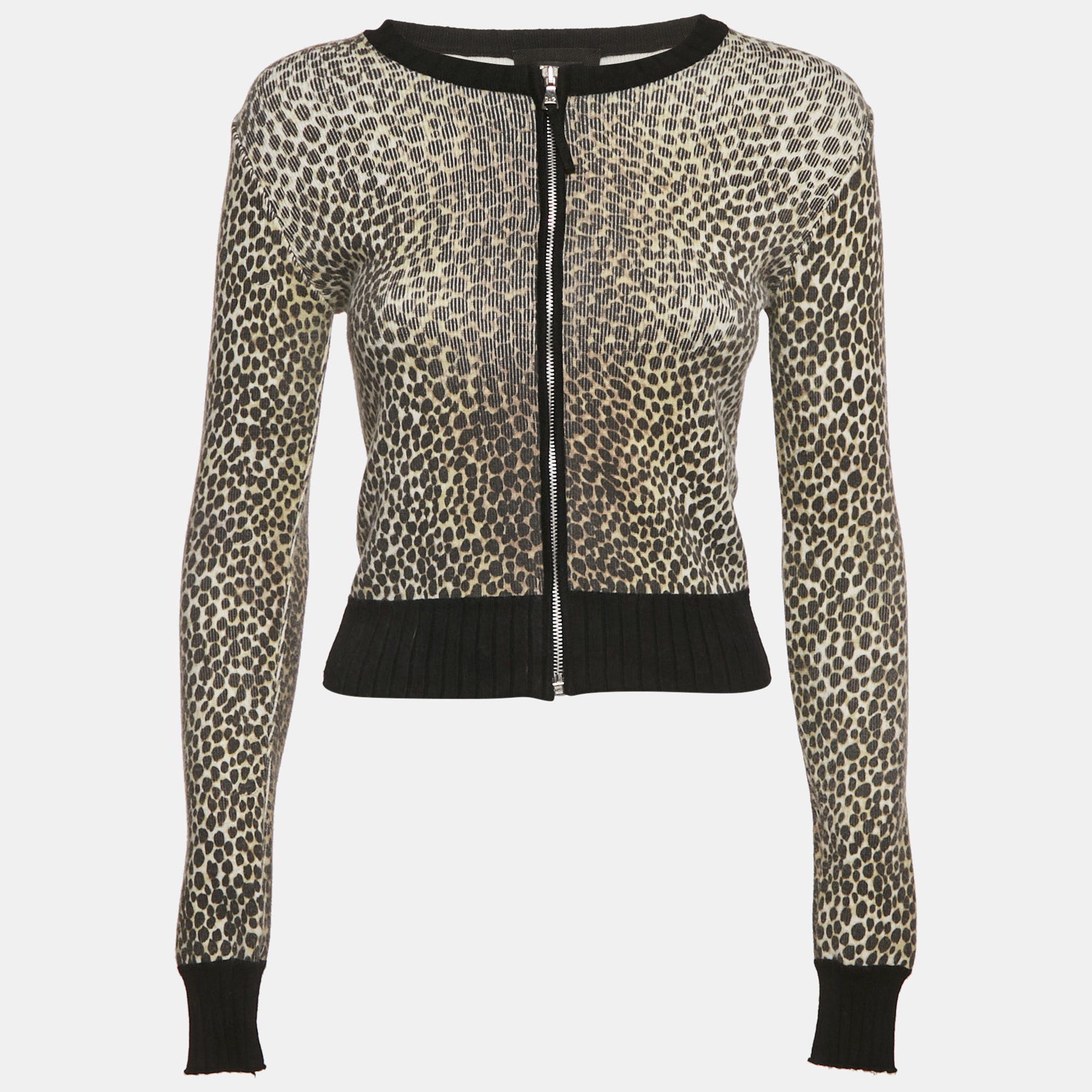 Pre-owned Dolce & Gabbana Brown Leopard Print Rib Knit Zip-up Jacket Xs