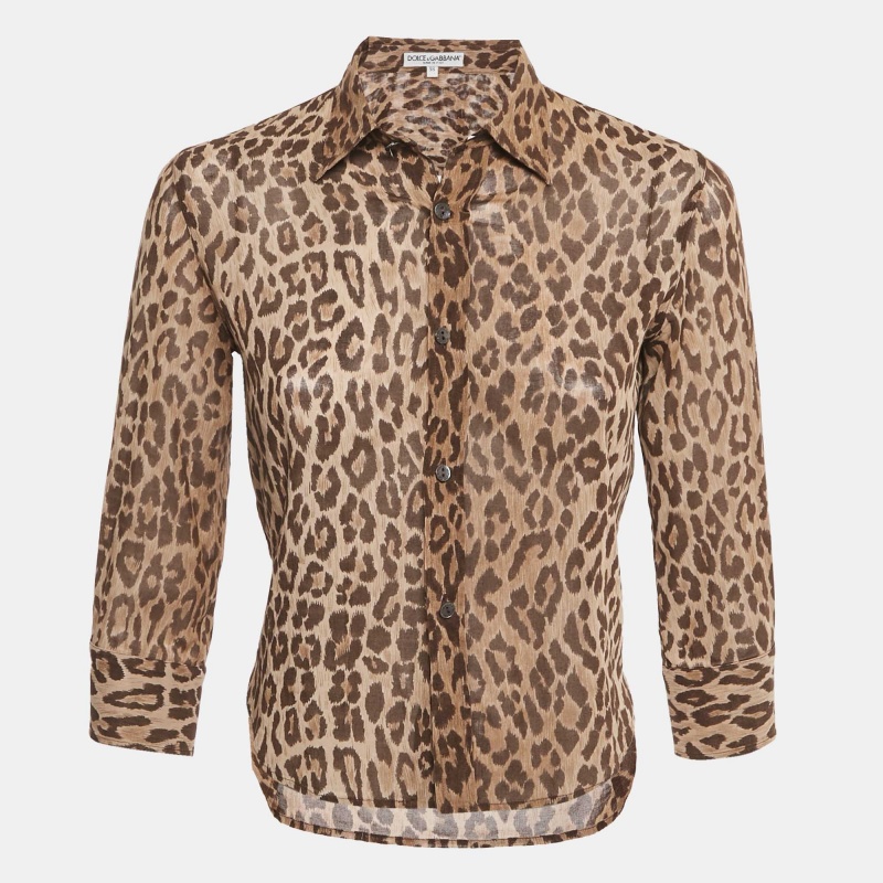 Pre-owned Dolce & Gabbana Brown Leopard Print Cotton Shirt S
