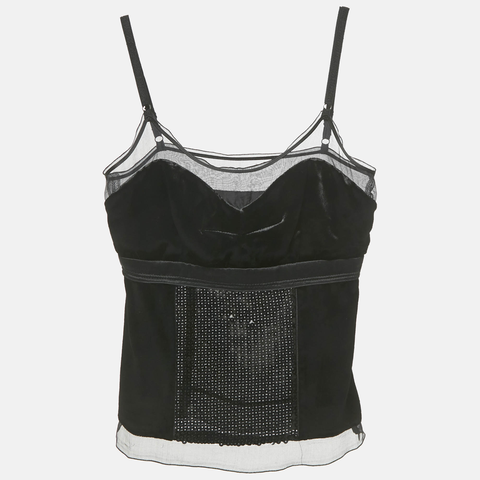 

Dolce & Gabbana Black Sequin Detail Velvet Spaghetti Top S