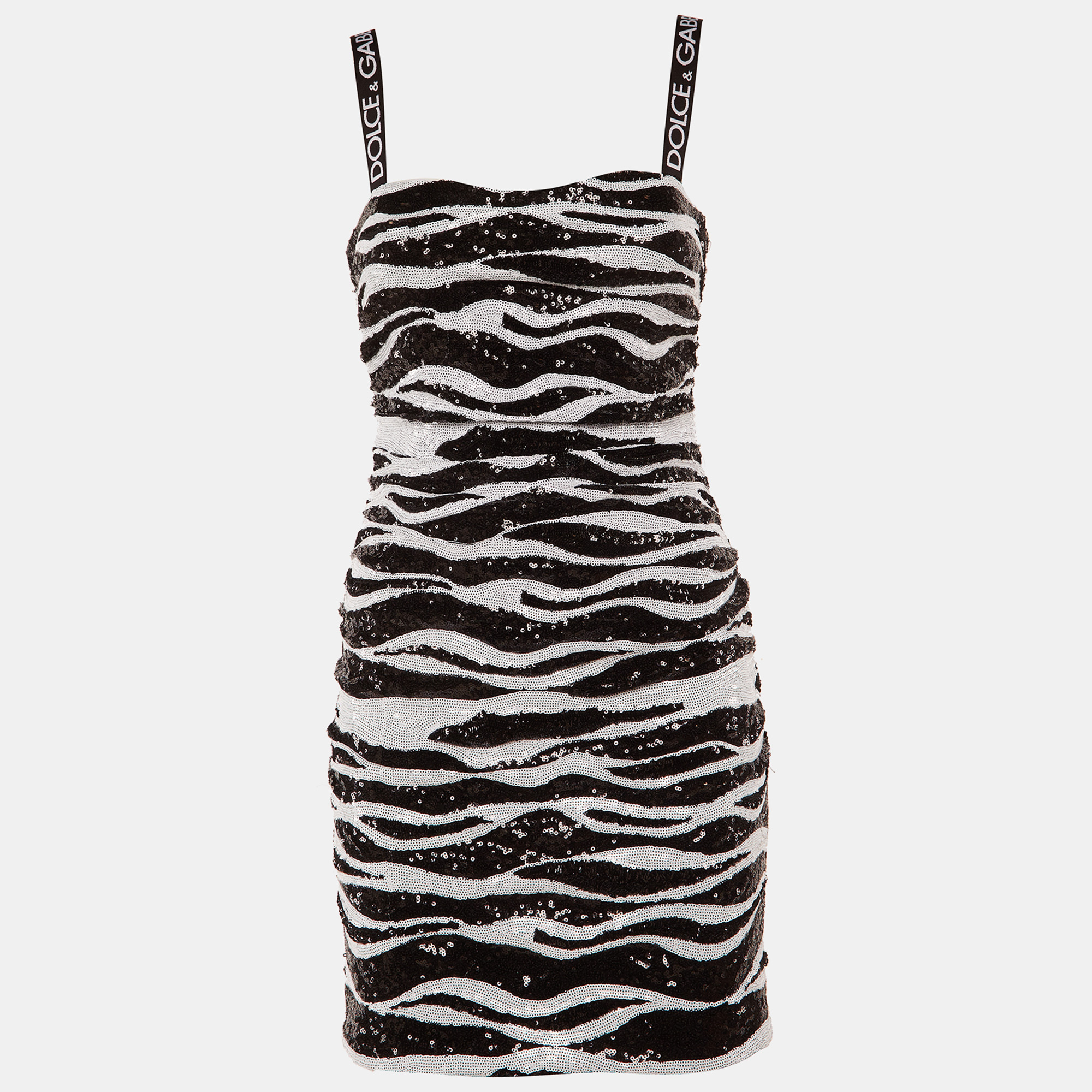 

Dolce & Gabbana Monochrome Zebra Pattern Sequined Mini Dress S, Black