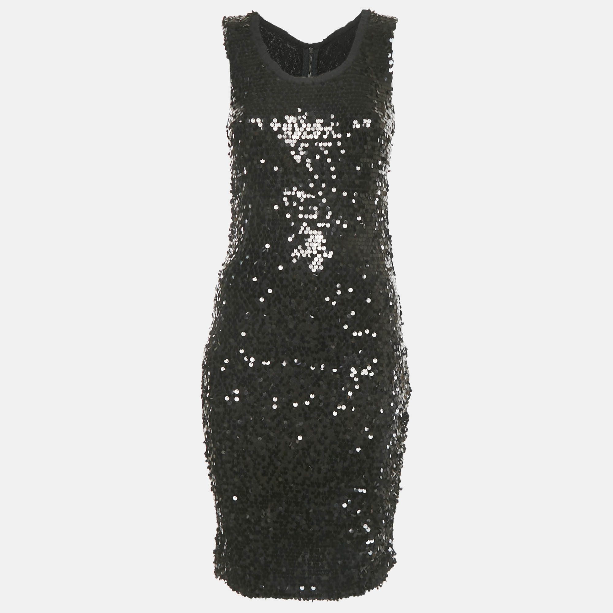 

Dolce & Gabbana Black Sequin Mesh Sleeveless Short Dress S