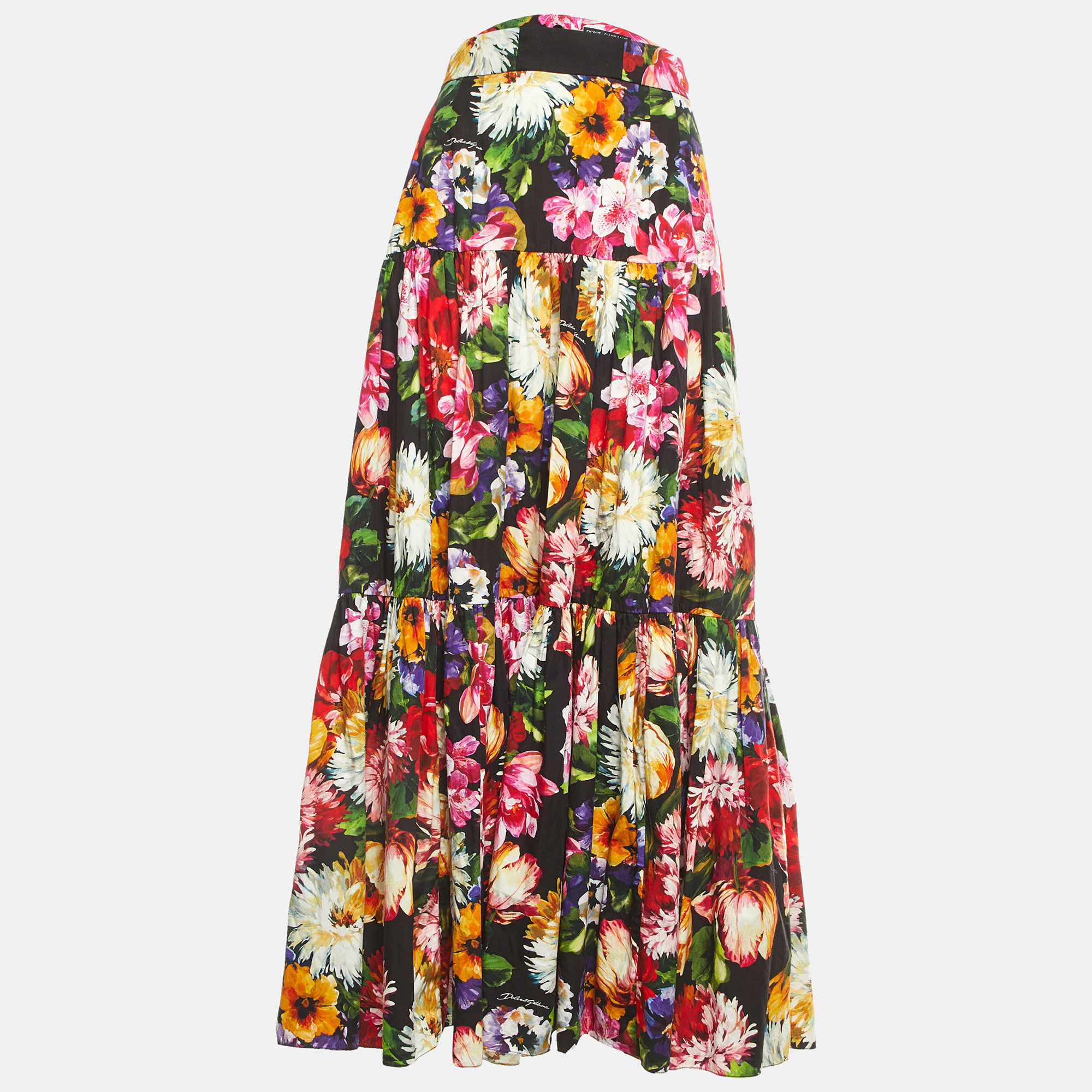 Pre-owned Dolce & Gabbana Multiolor Floral Printed Cotton Maxi Skirt Xl