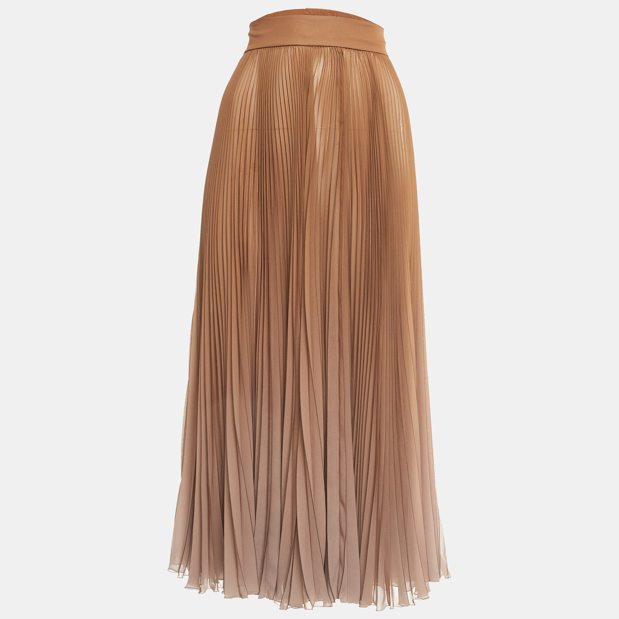 

Dolce & Gabbana Brown Georgette Plisse Midi Skirt L