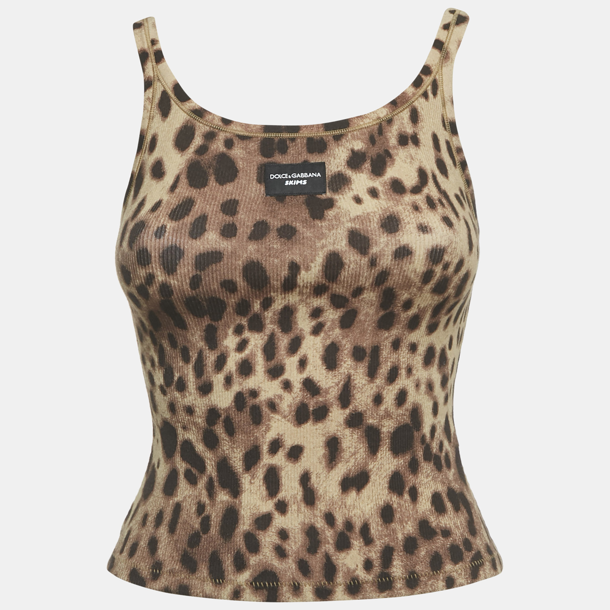 

Dolce & Gabbana x Skims Brown Leopard Print Rib Knit Cropped Tank Top XS