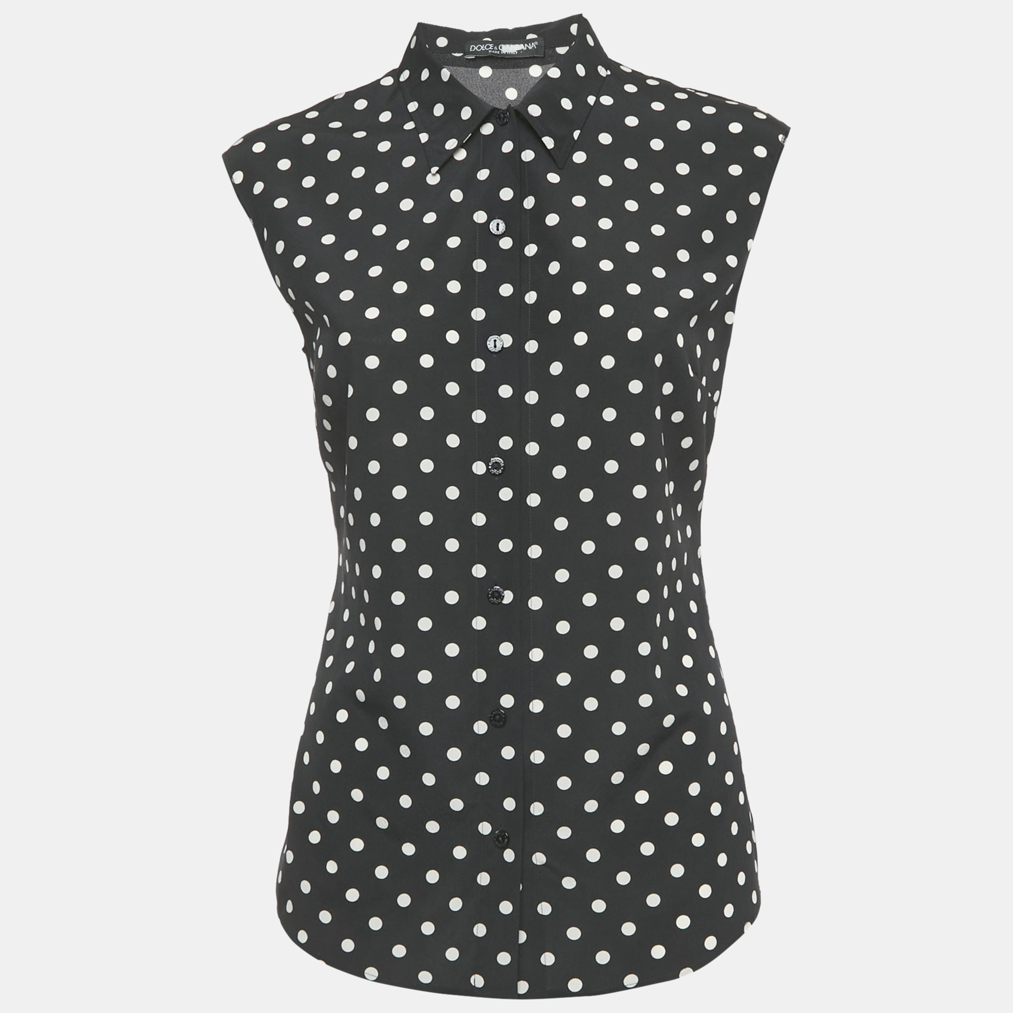 

Dolce & Gabbana Black Polka Dots Chiffon Sleeveless Shirt M