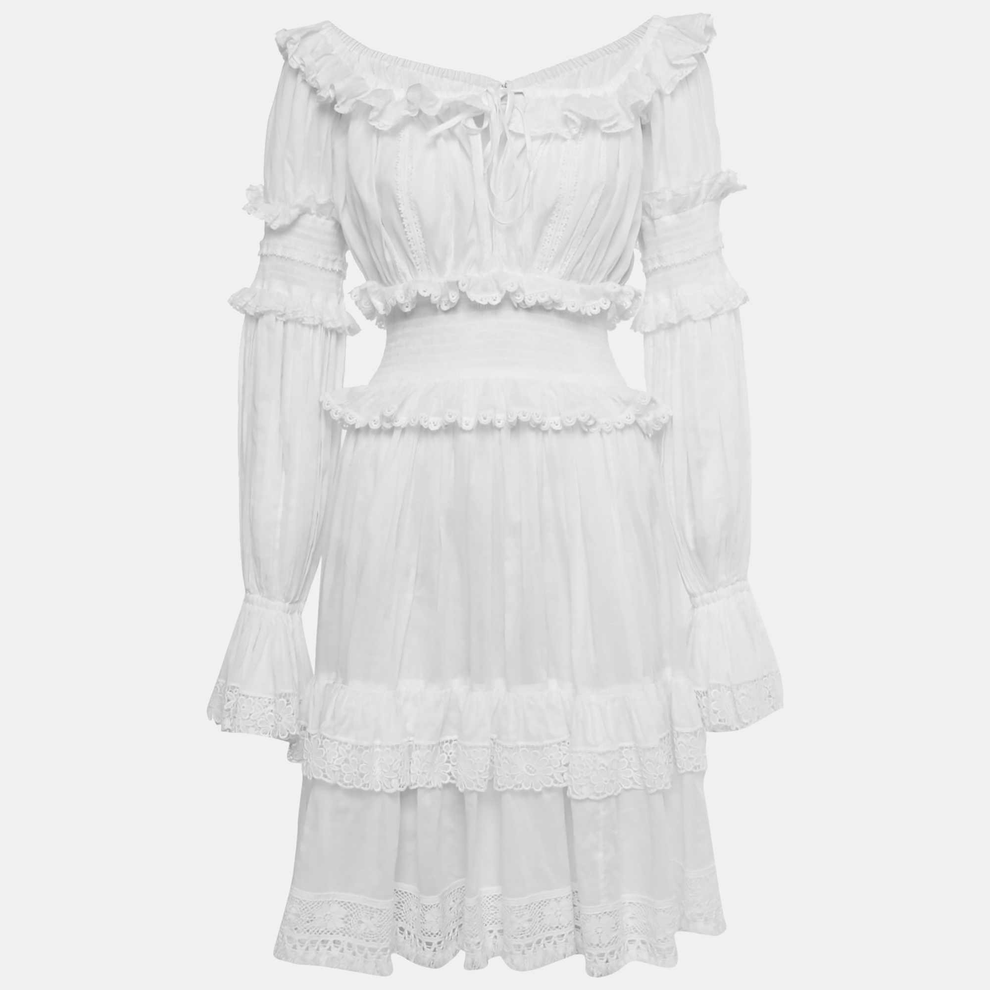 Pre-owned Dolce & Gabbana White Lace Trim Cotton Ruffled Short Dress S