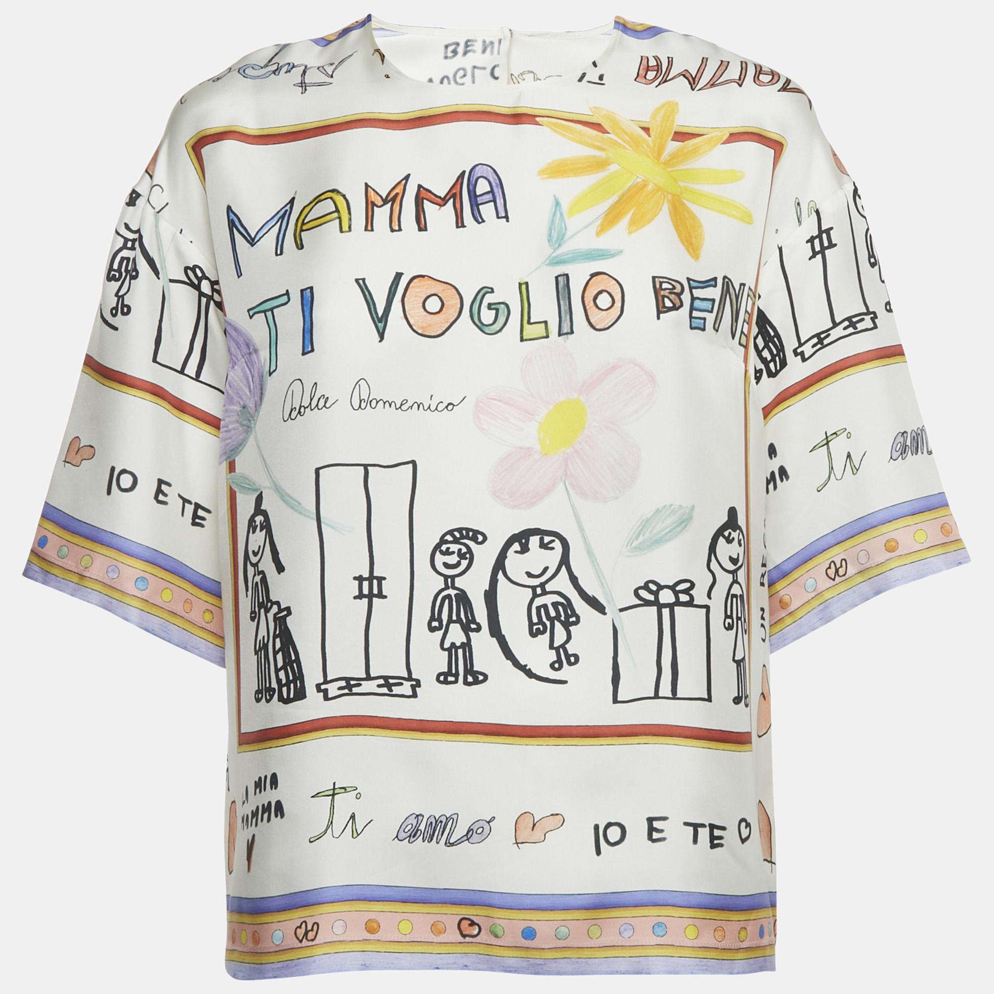 

Dolce & Gabbana White Children Painting Silk Blouse M
