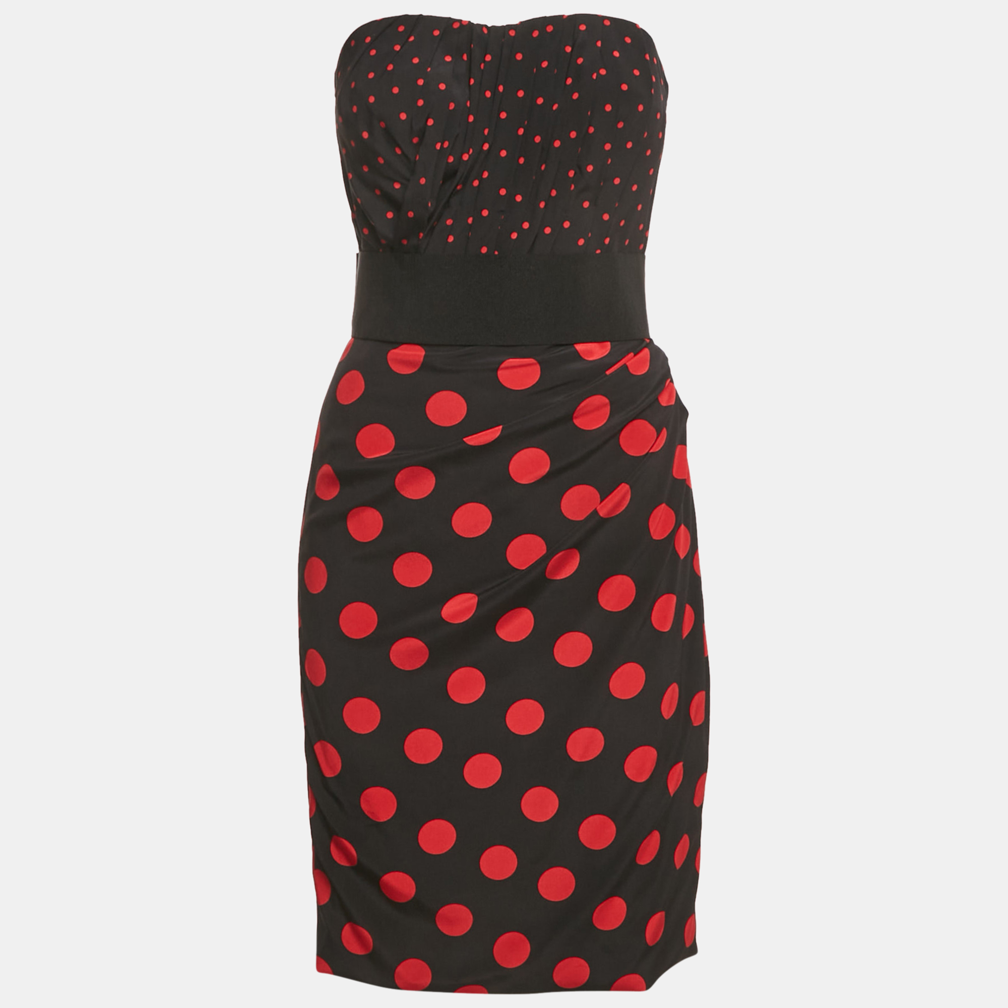 

Dolce & Gabbana Black Polka Dots Print Silk Strapless Mini Dress M