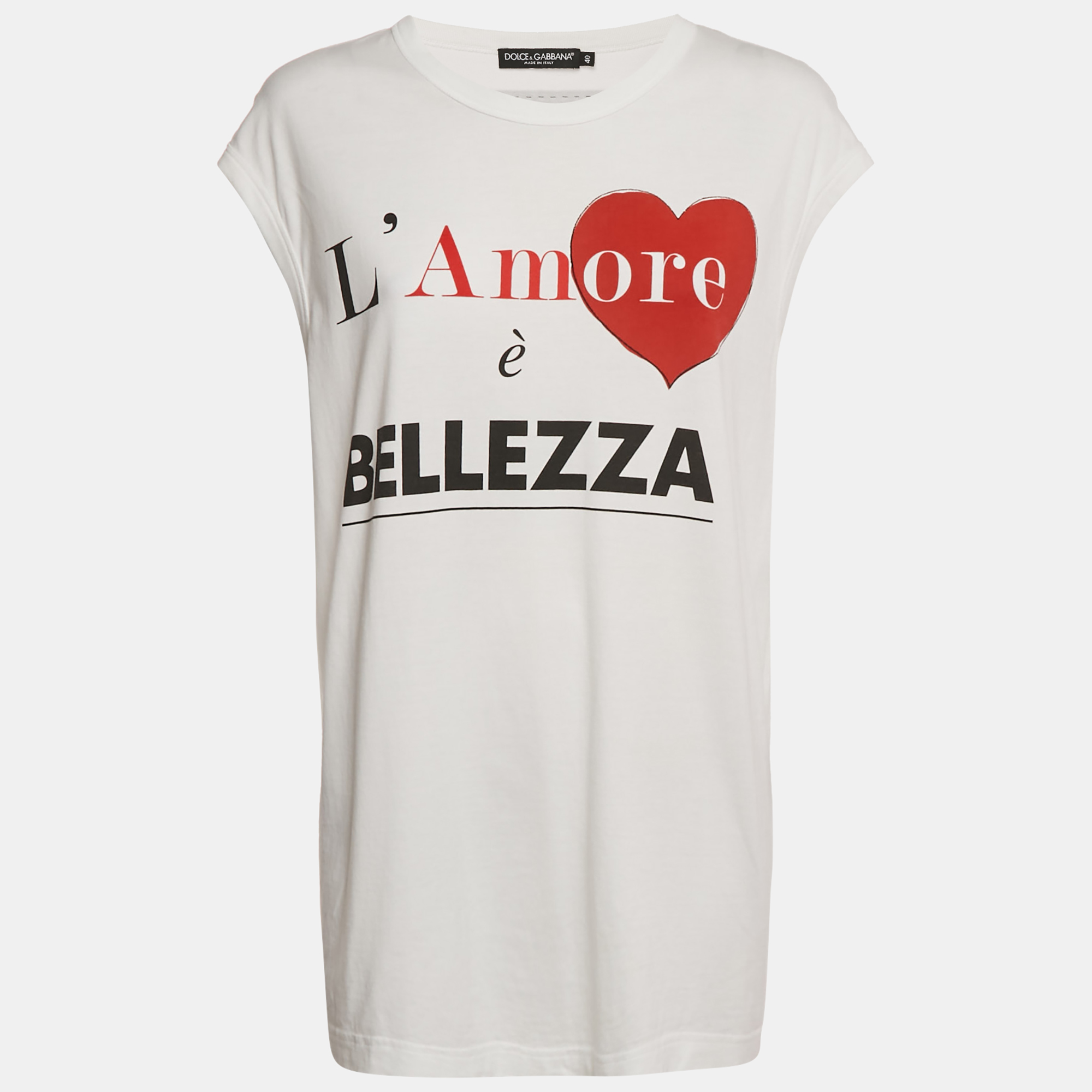

Dolce & Gabbana White Bellezza Print Jersey Sleeveless T-Shirt S