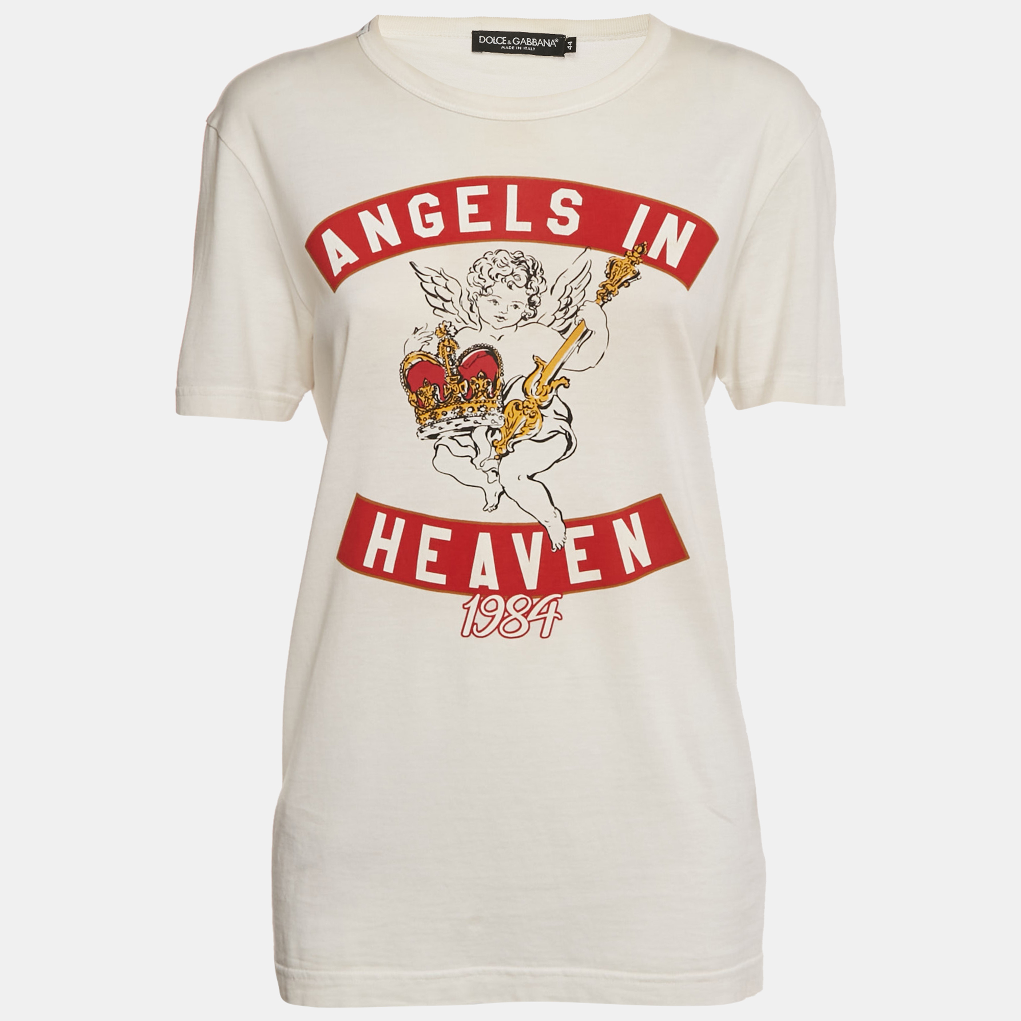 Dolce & Gabbana Off-White Printed Jersey T-Shirt M