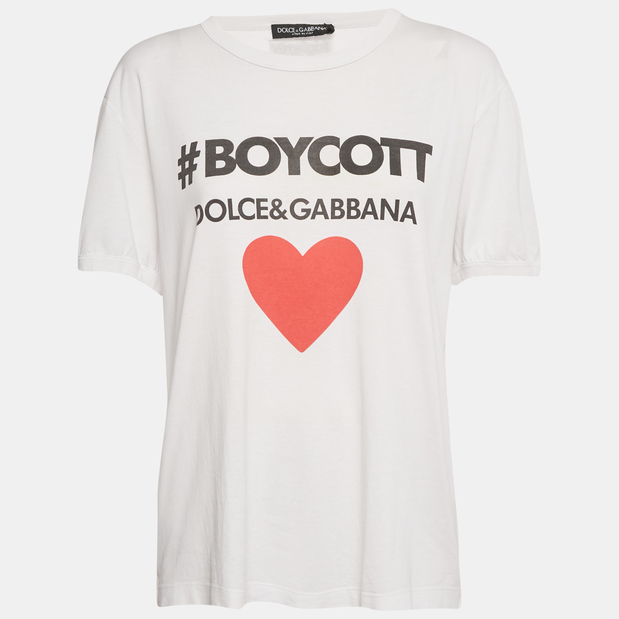 

Dolce & Gabbana White Boycott Logo Print Cotton T-Shirt S