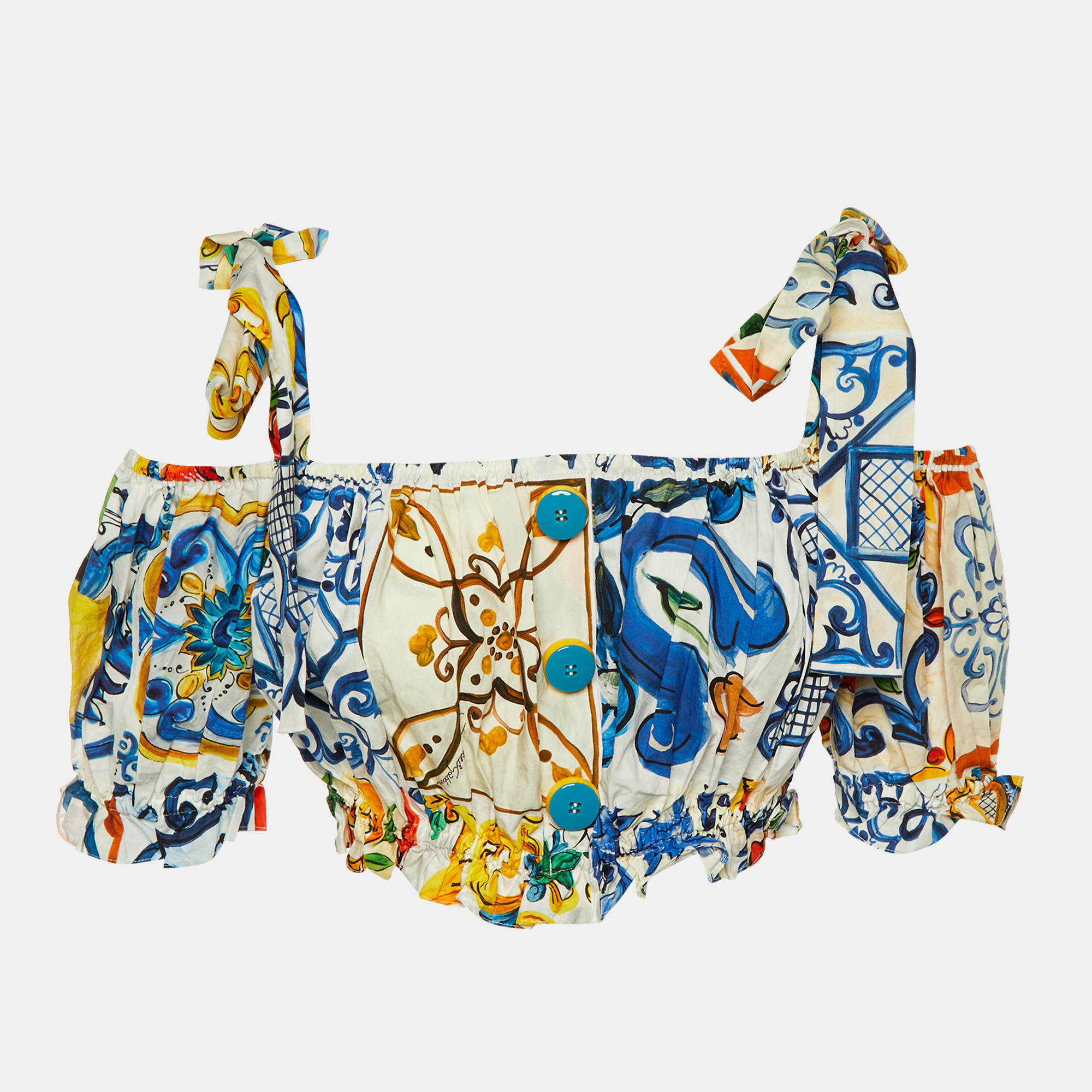 

Dolce & Gabbana Blue Majolica Print Cotton Crop Top M