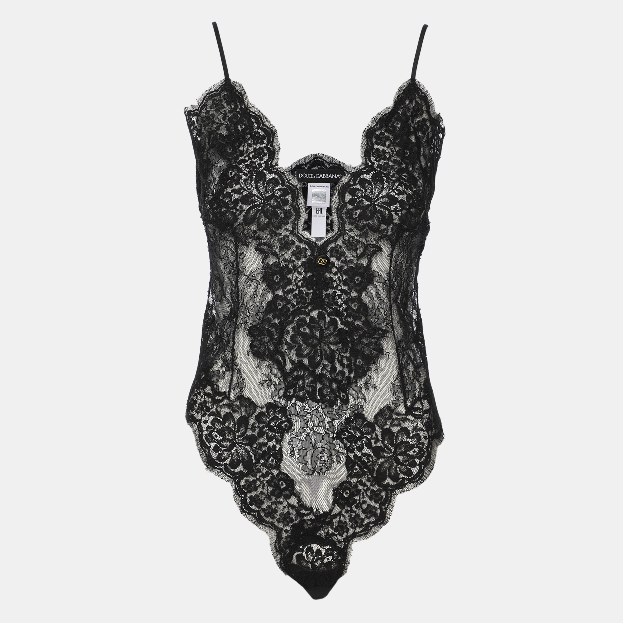 

Dolce & Gabbana Black Lace Logo Bodysuit M